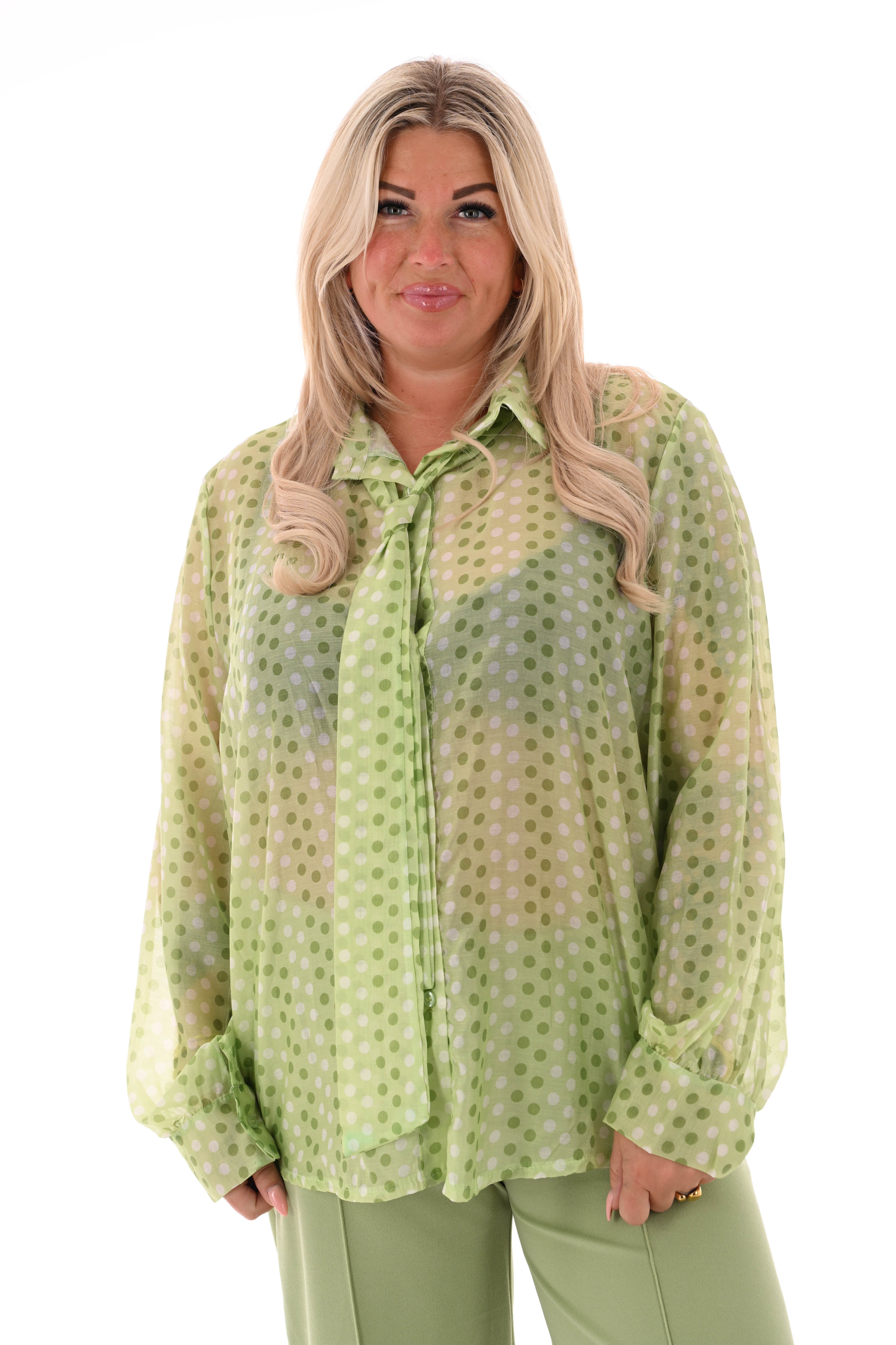 Dots blouse met strik detail lichtgroen