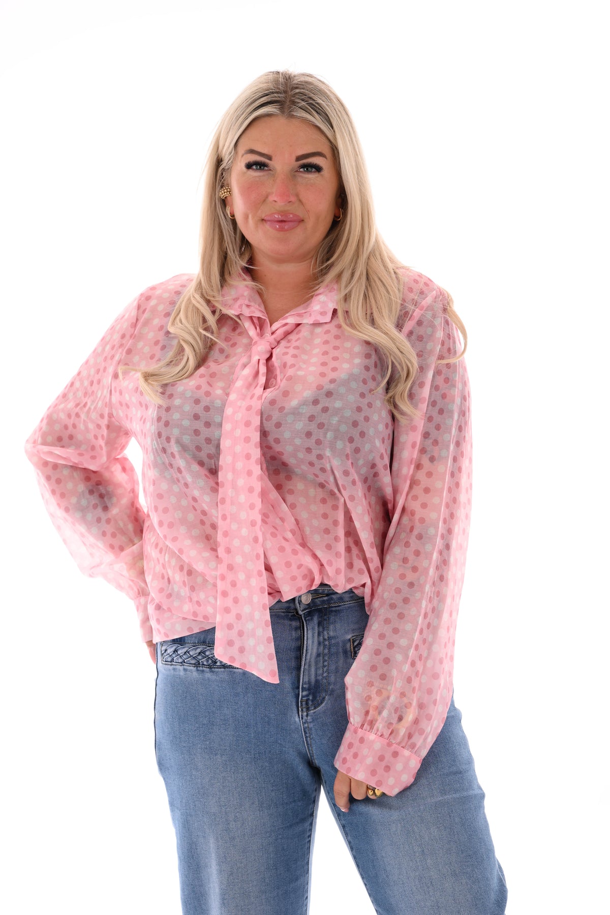 Dots blouse met strik detail lichtroze
