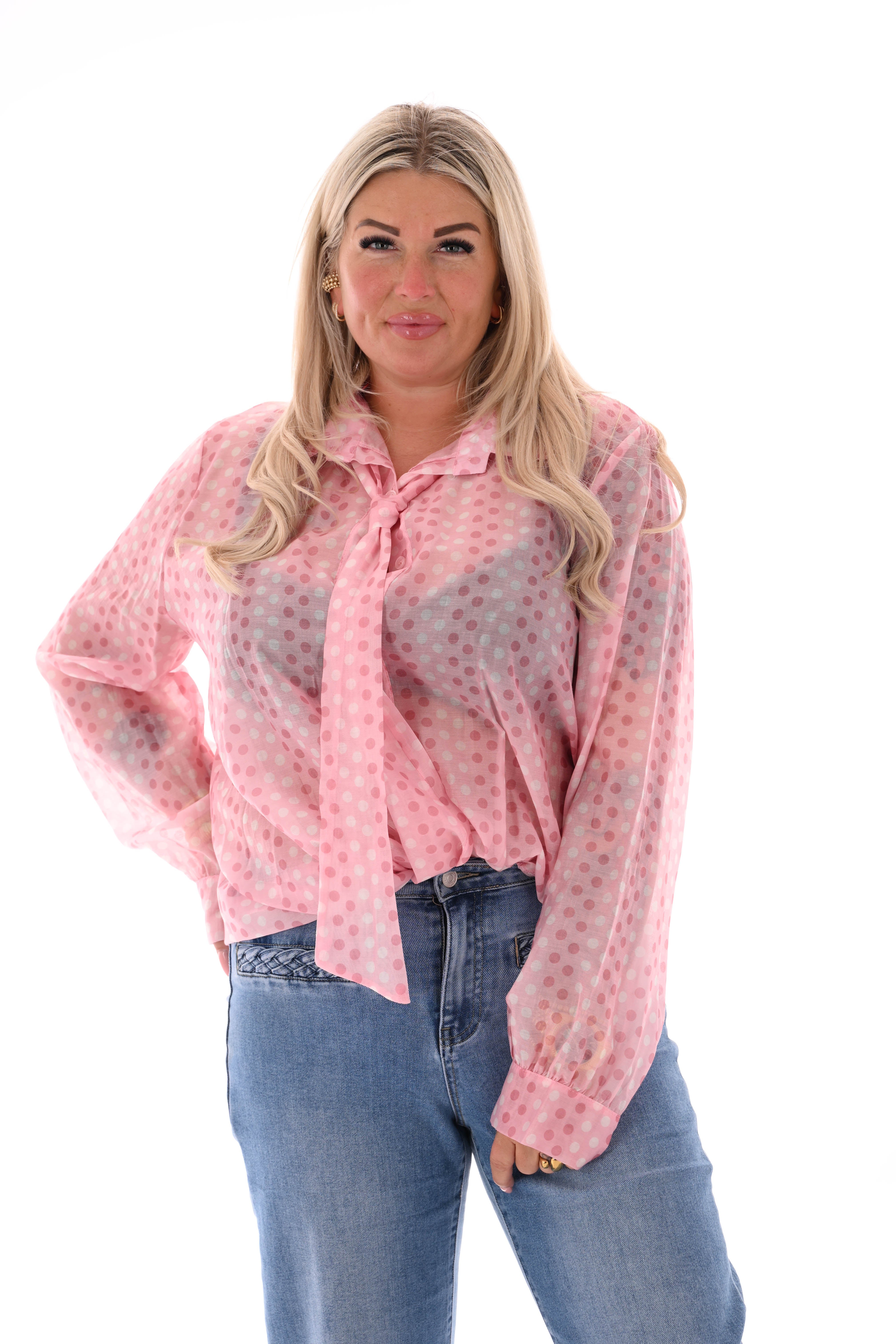 Dots blouse met strik detail lichtroze