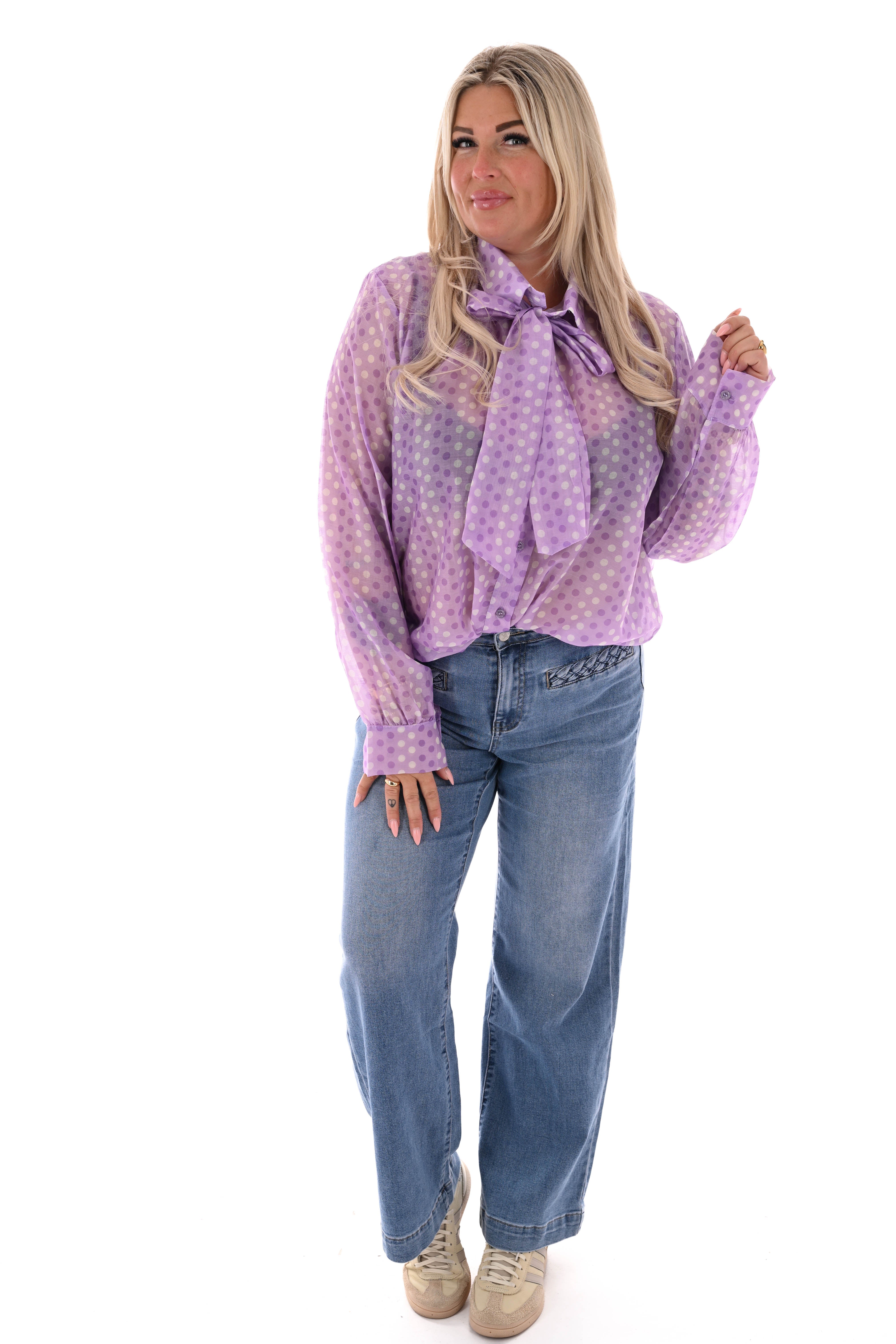 Dots blouse met strik detail lila