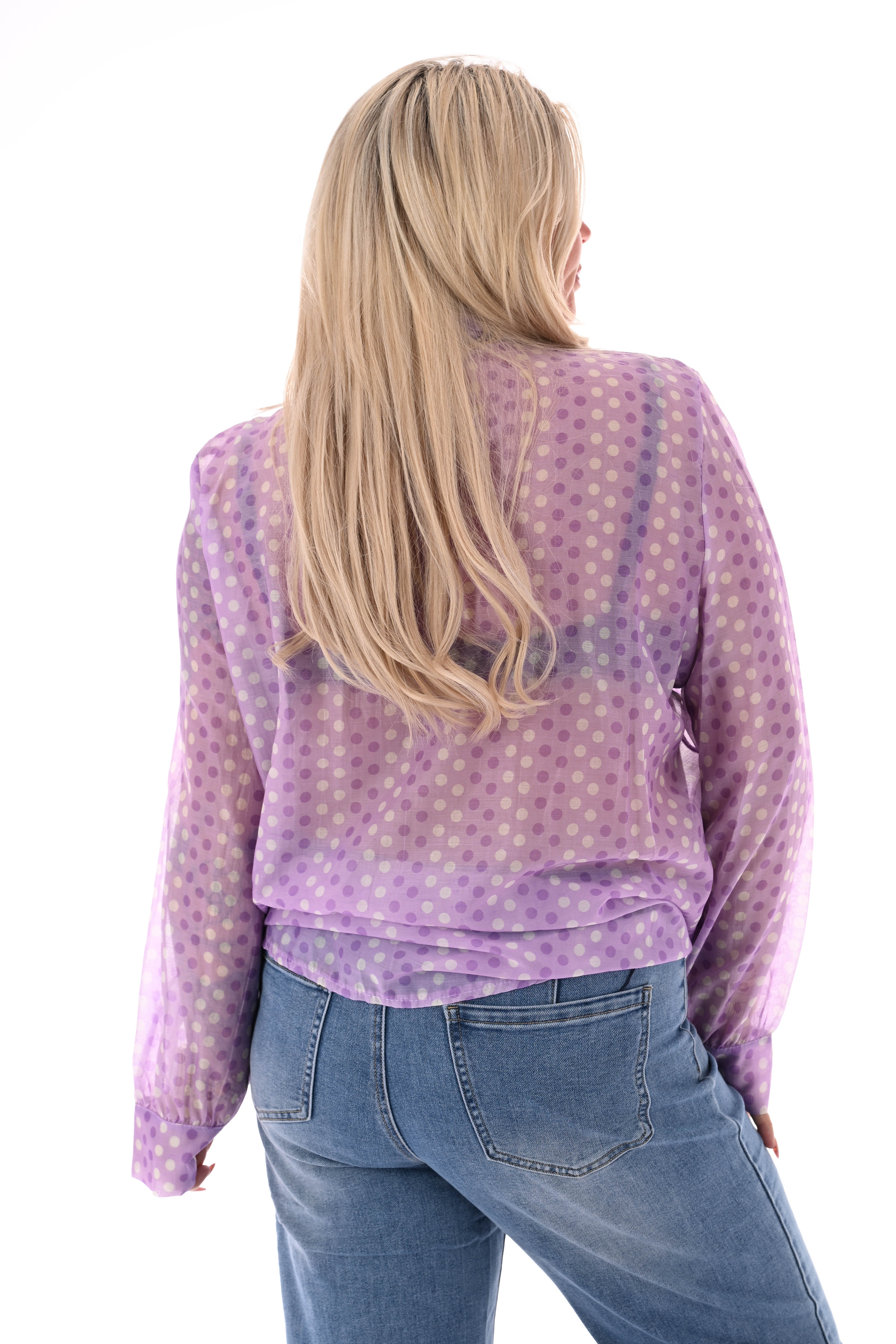 Dots blouse met strik detail lila