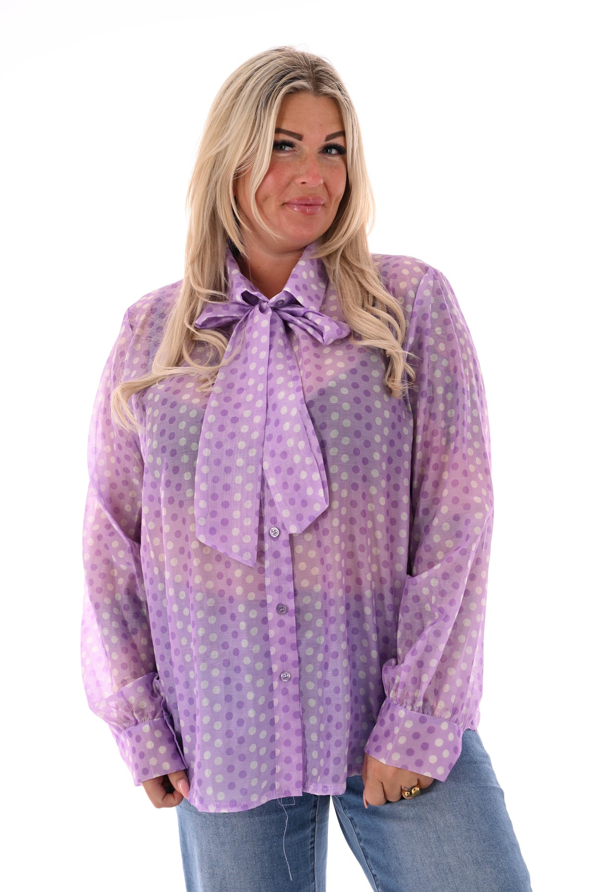 Dots blouse met strik detail lila
