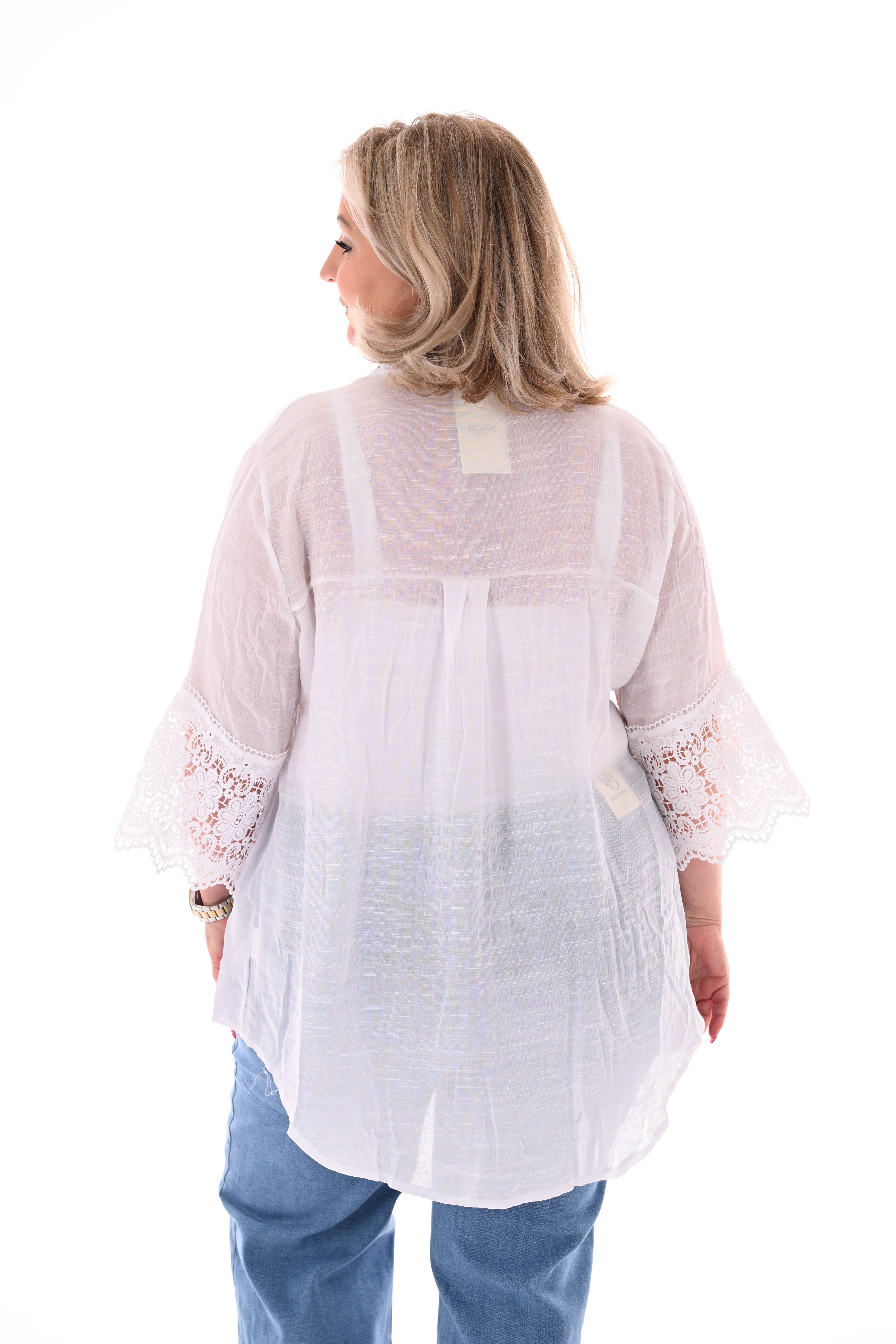 Blouse broderie detail 3/4e mouwen wit