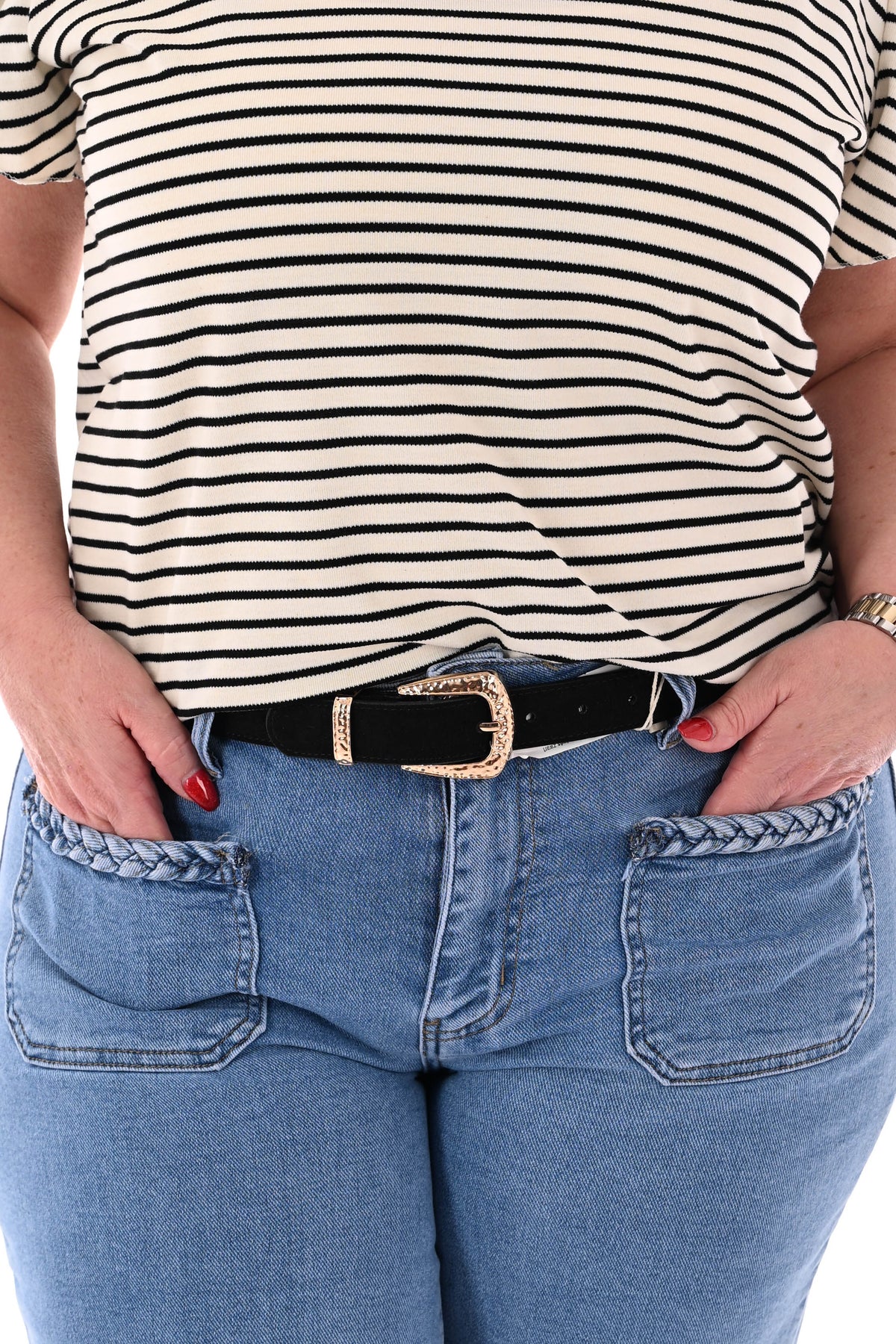 Riem suedelook met studs zwart