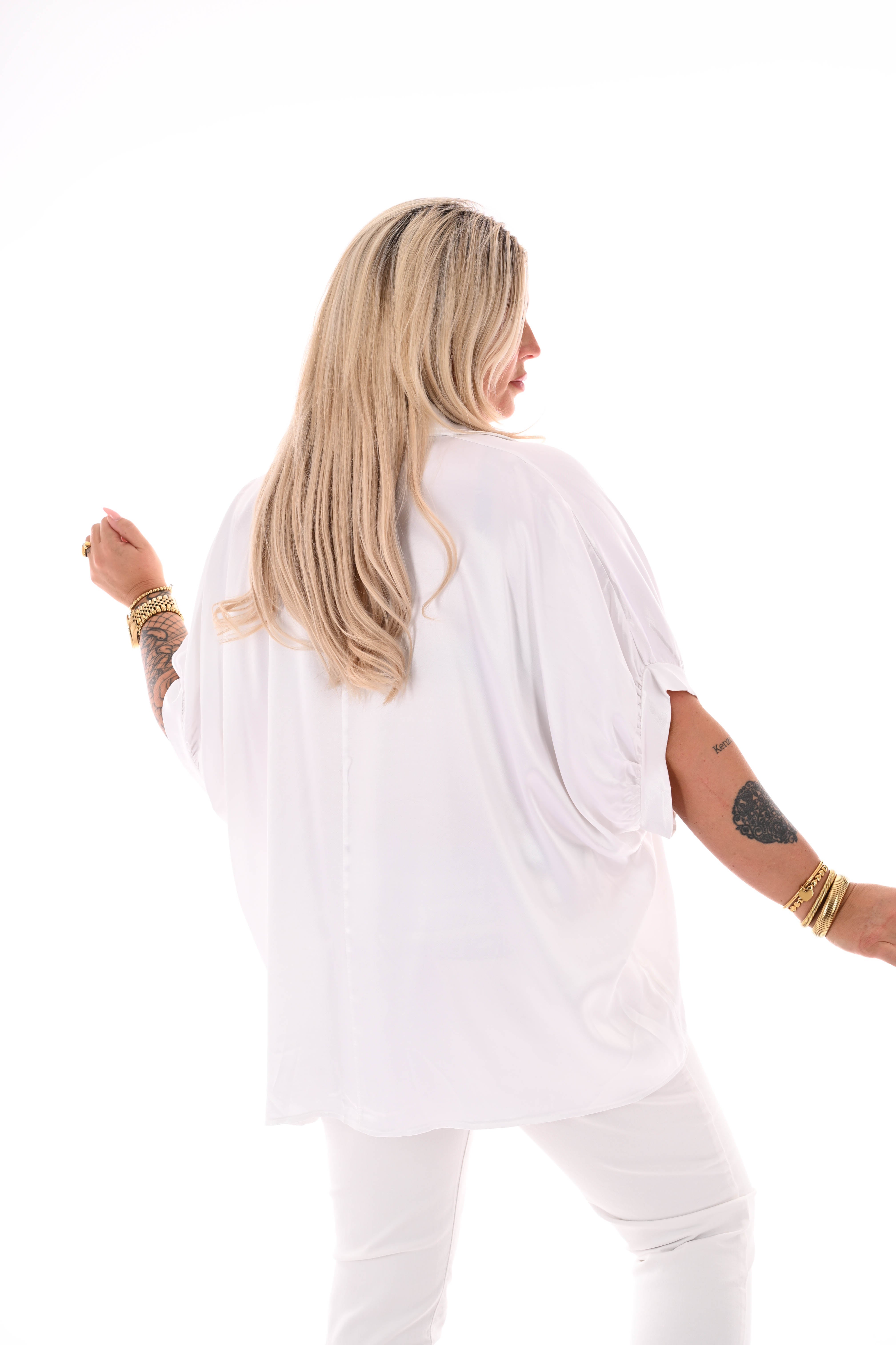 Silky blouse korte mouwen roomwit