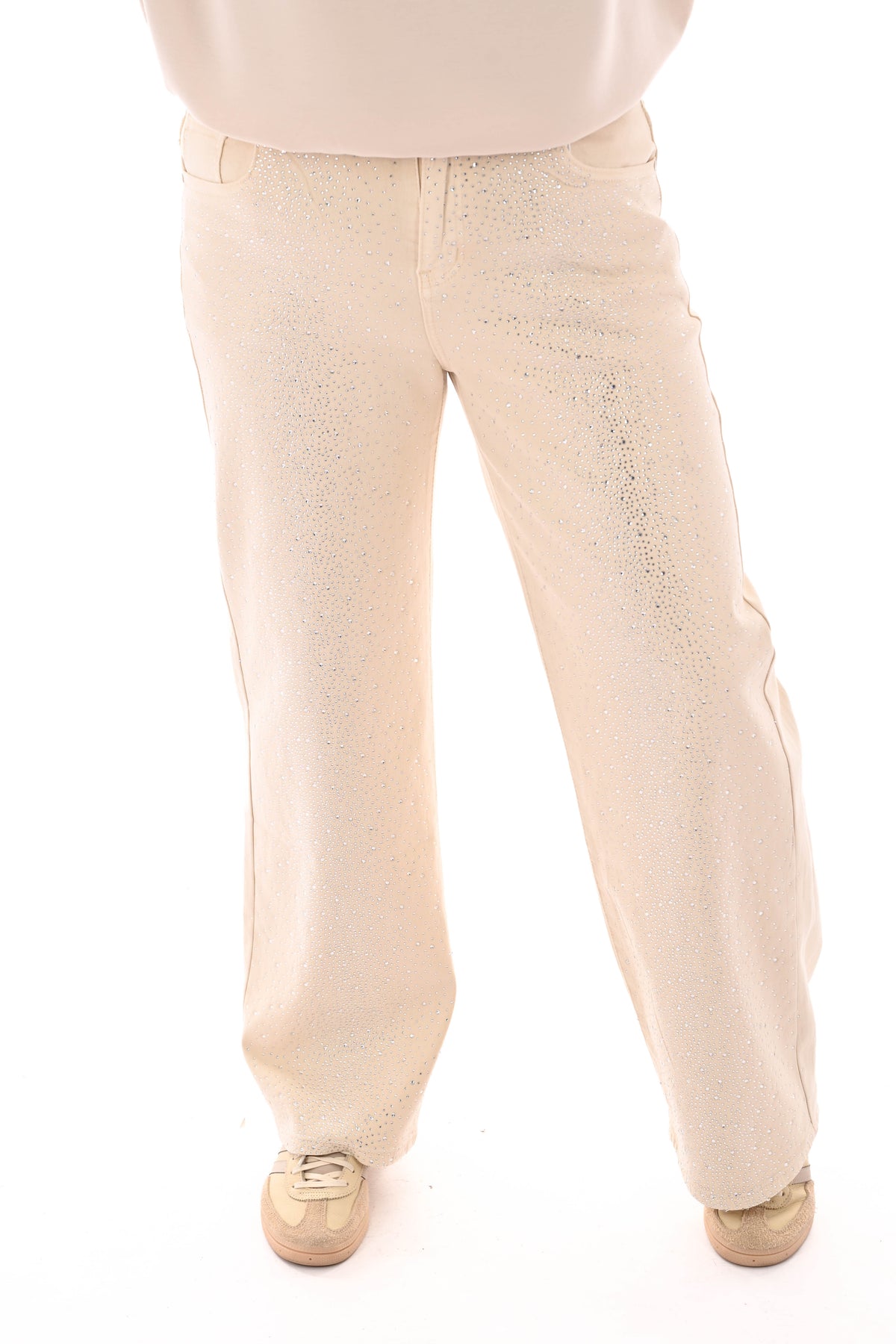 Hello Miss wide leg strass beige