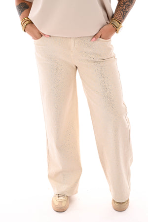 Hello Miss wide leg strass beige