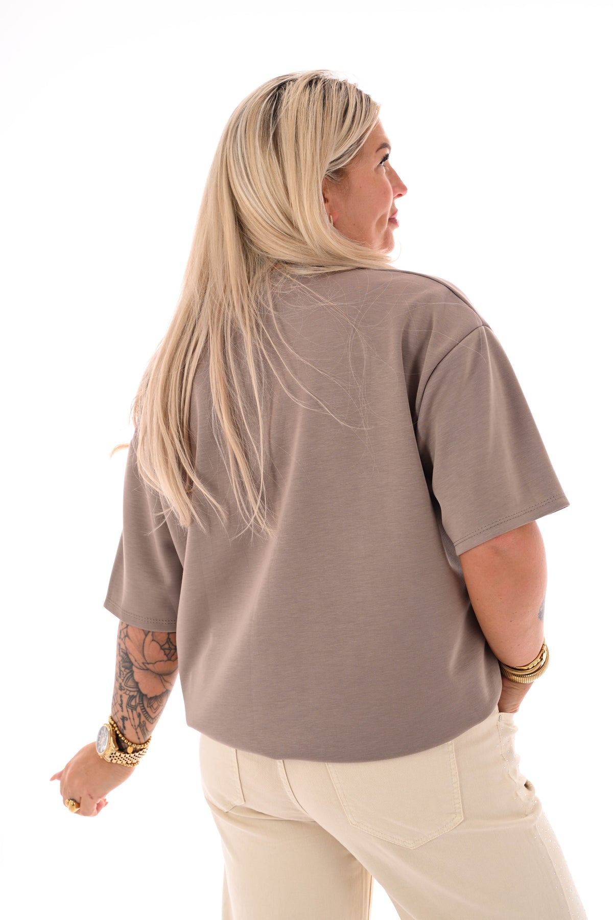 Sweater korte mouwen uni taupe