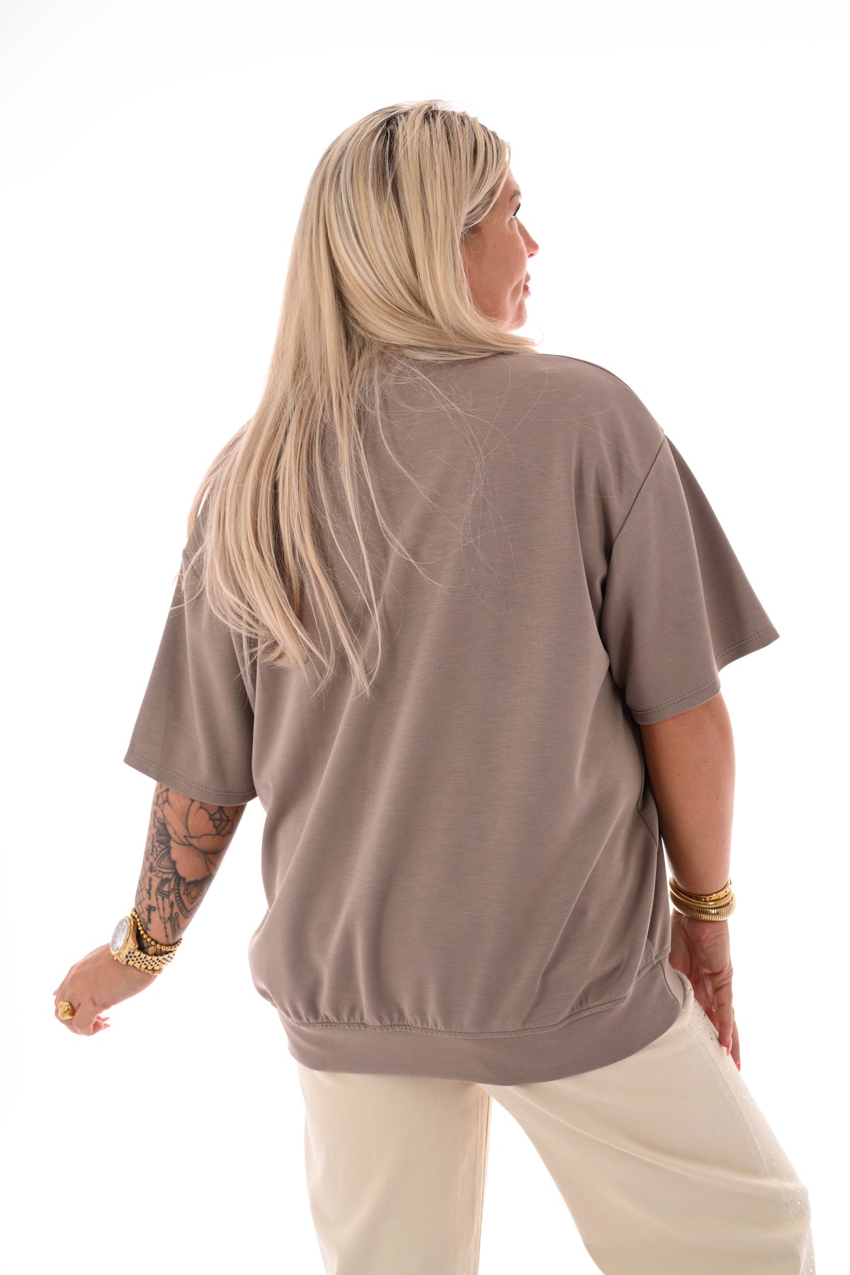 Sweater korte mouwen uni taupe