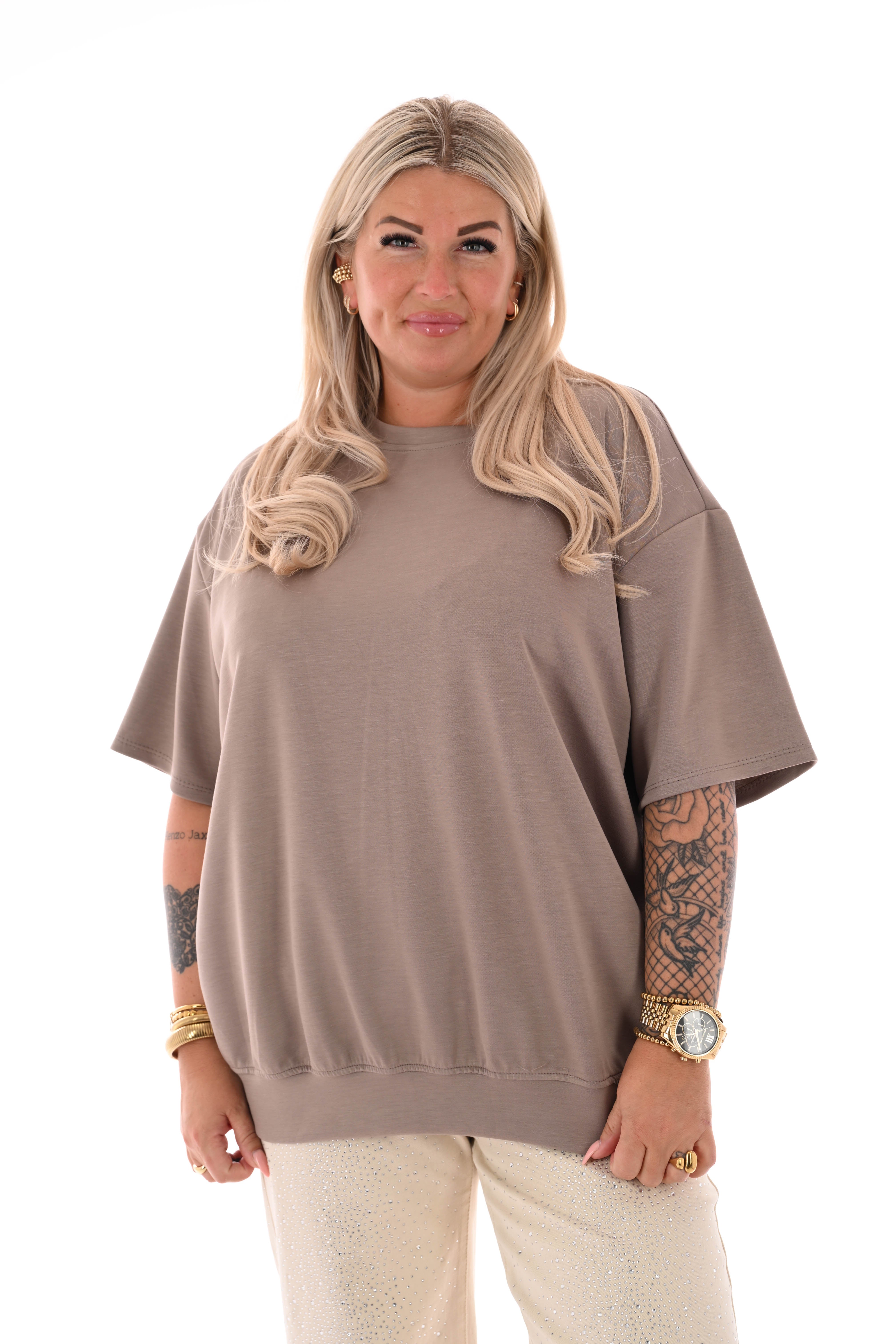 Sweater korte mouwen uni taupe