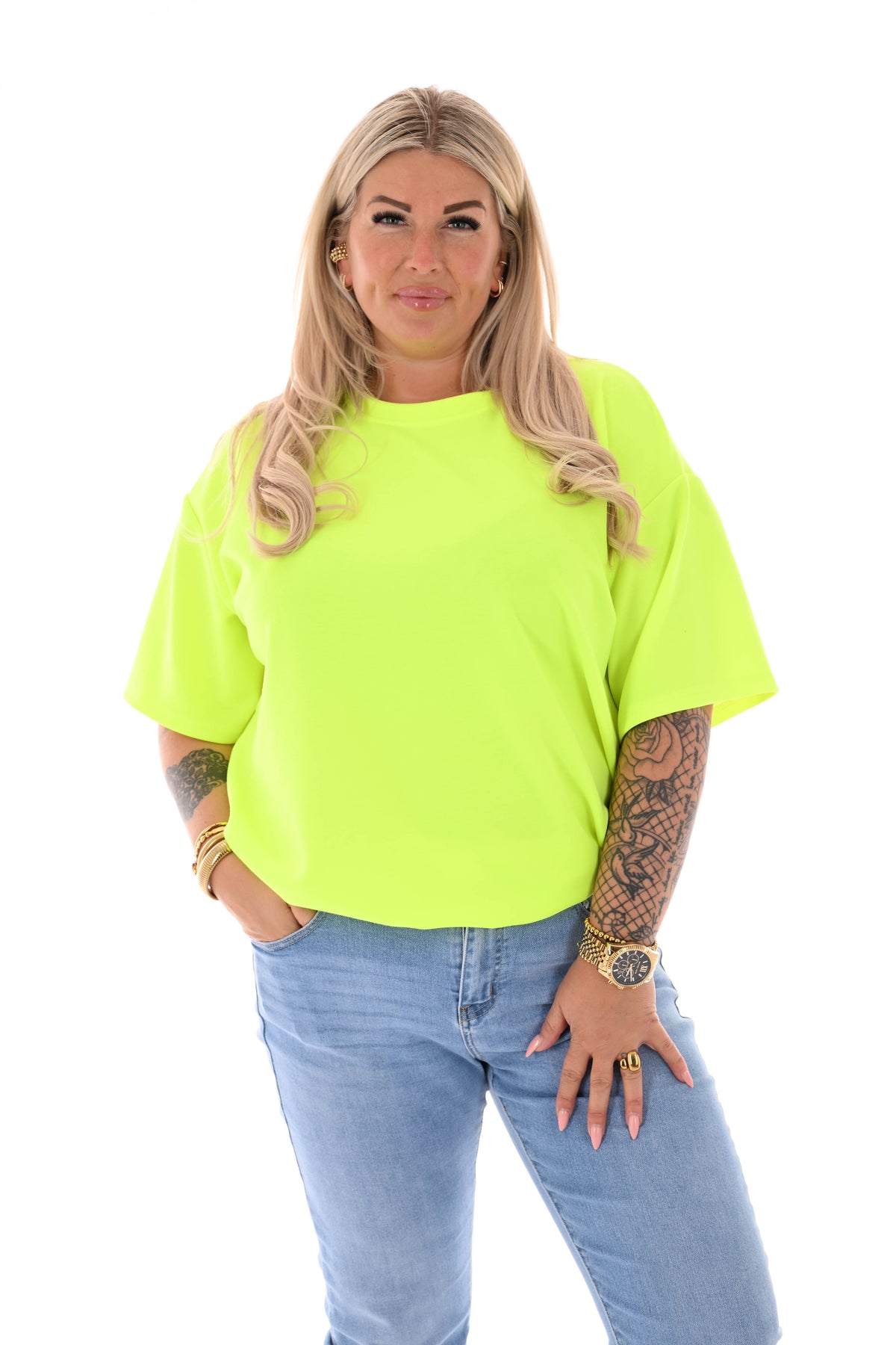 Sweater korte mouwen uni neongeel