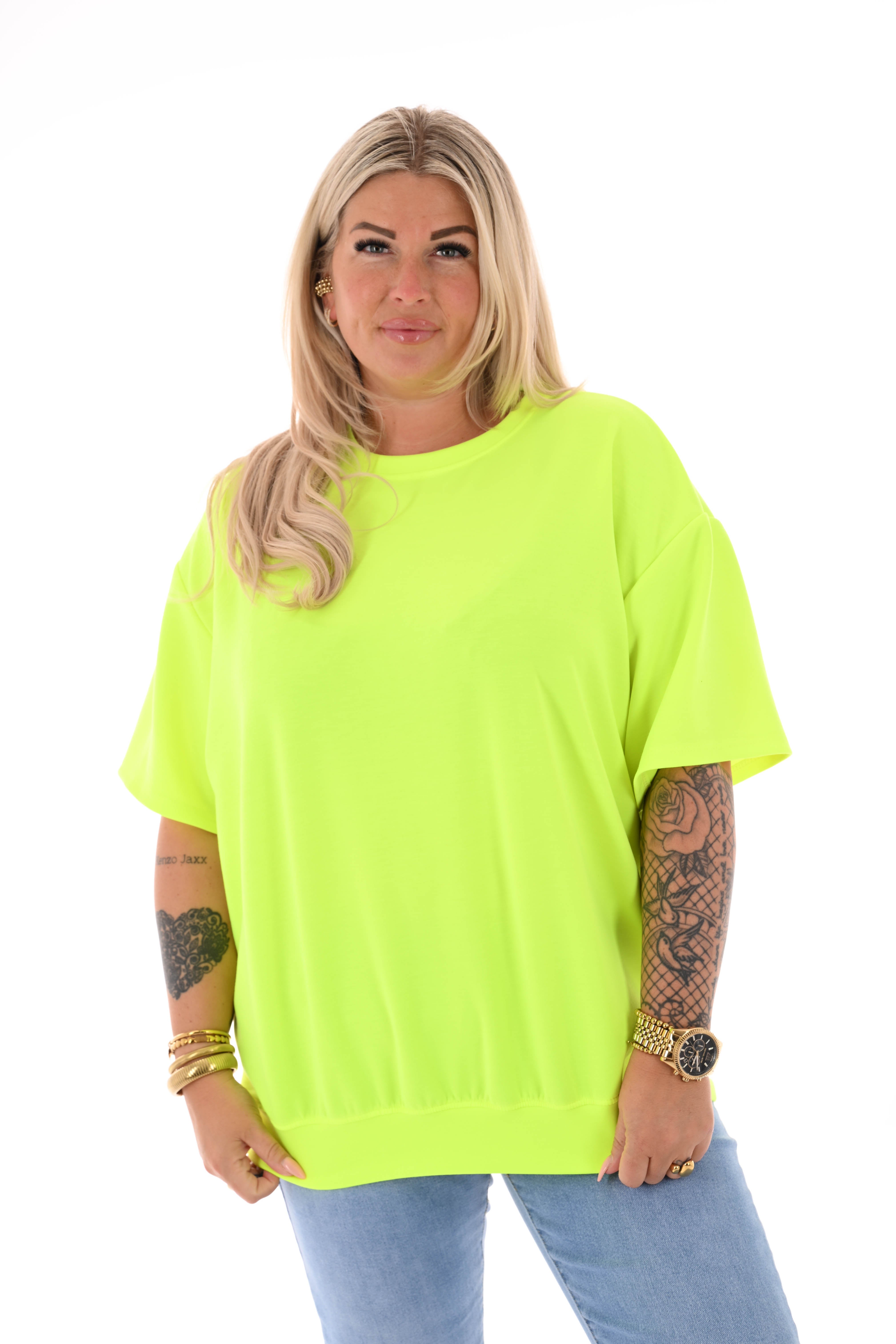 Sweater korte mouwen uni neongeel