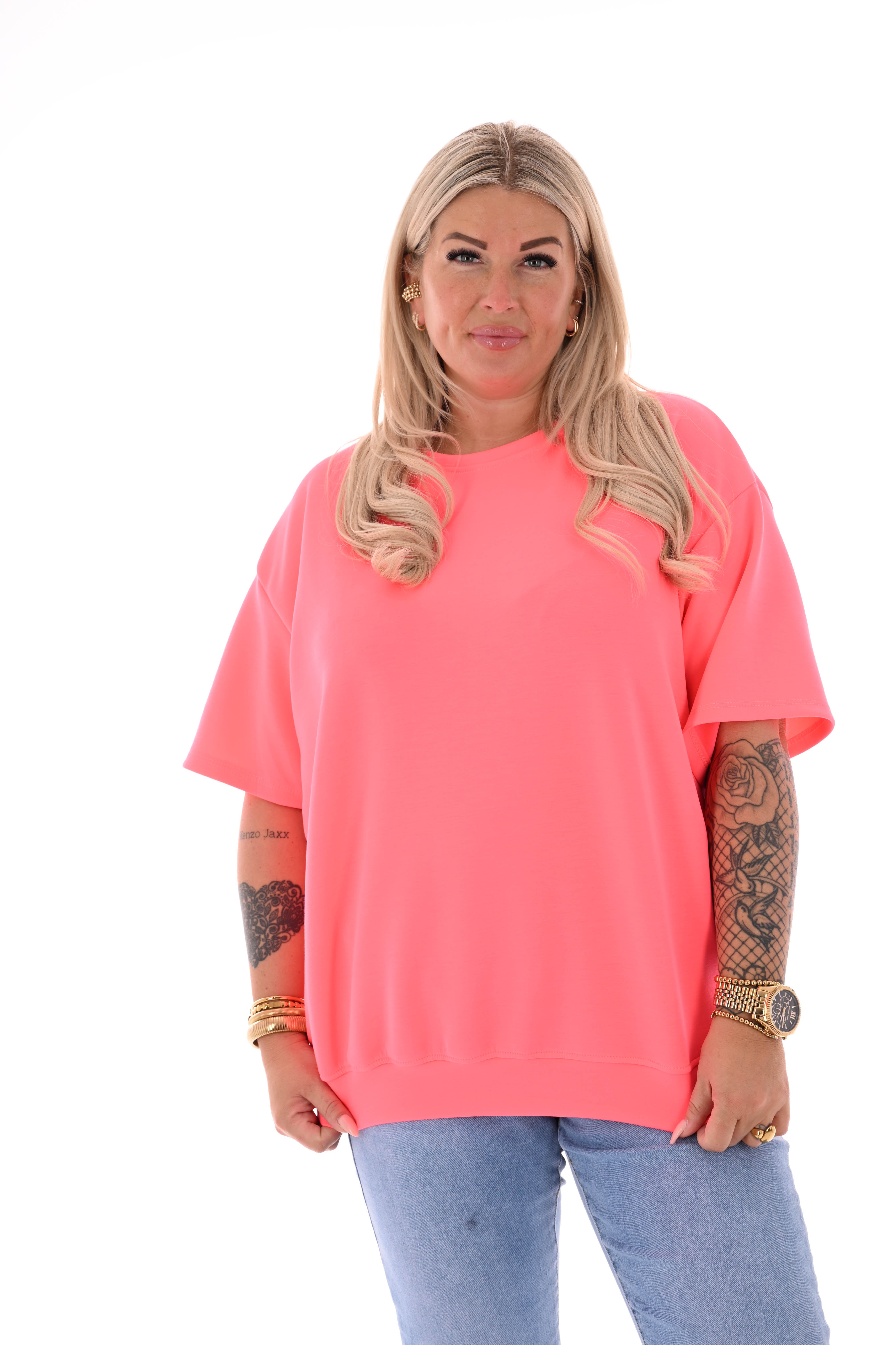 Sweater korte mouwen uni neonroze