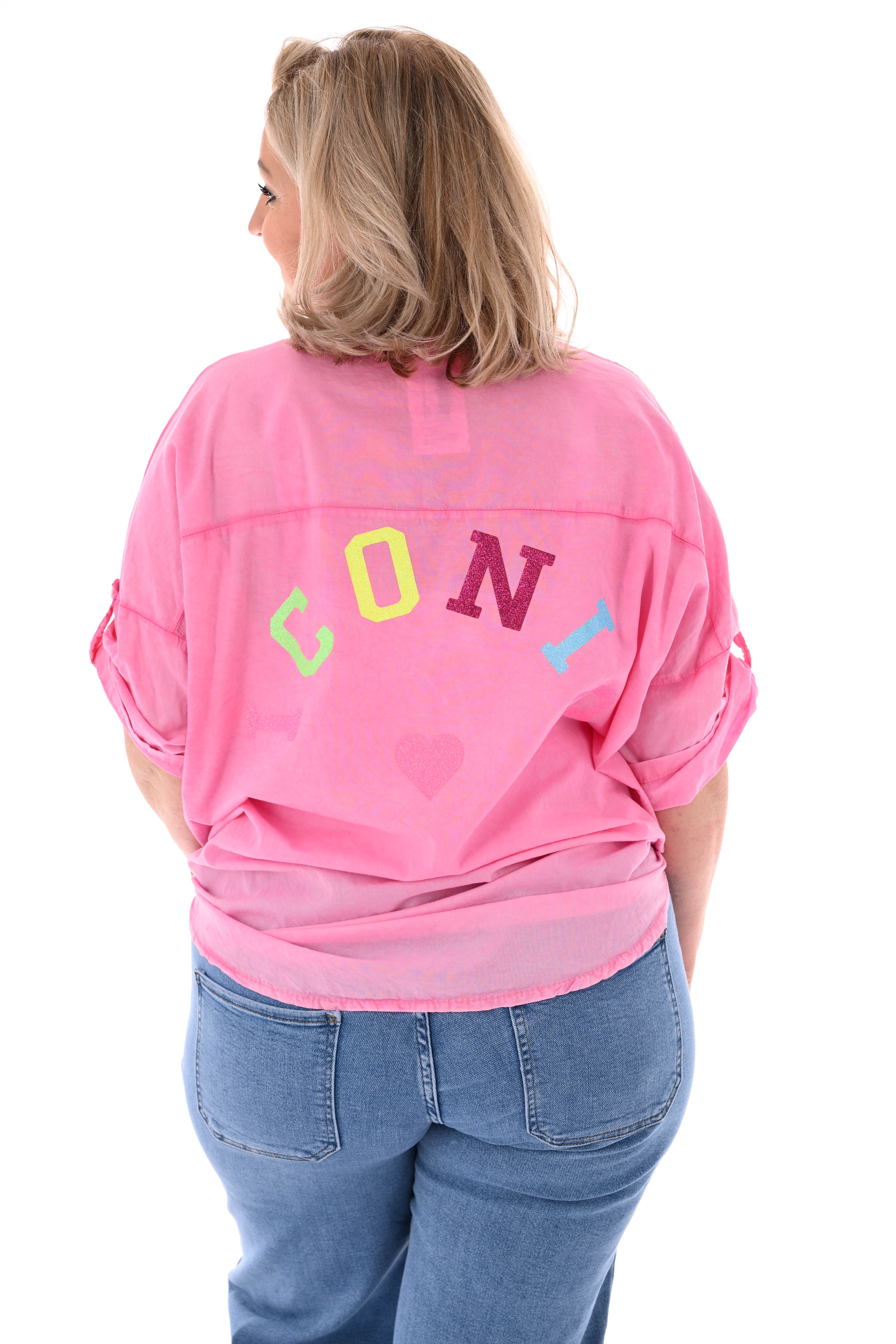 Blouse ophaalmouwen Iconic roze