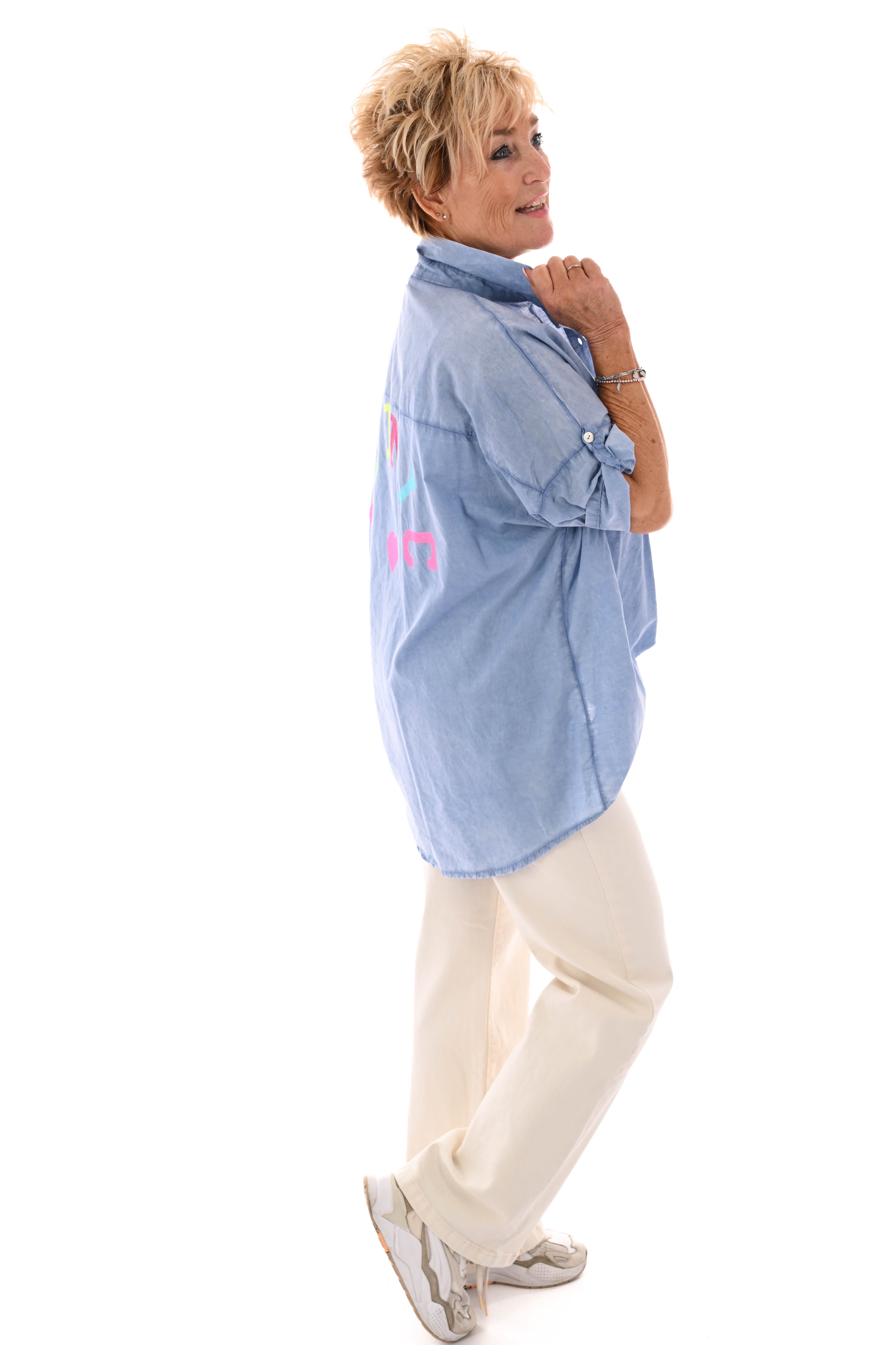 Blouse ophaalmouwen Iconic jeansblauw