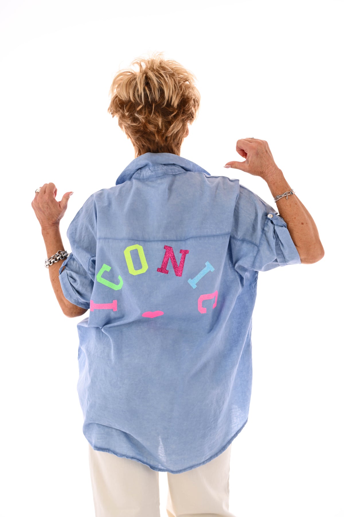 Blouse ophaalmouwen Iconic jeansblauw