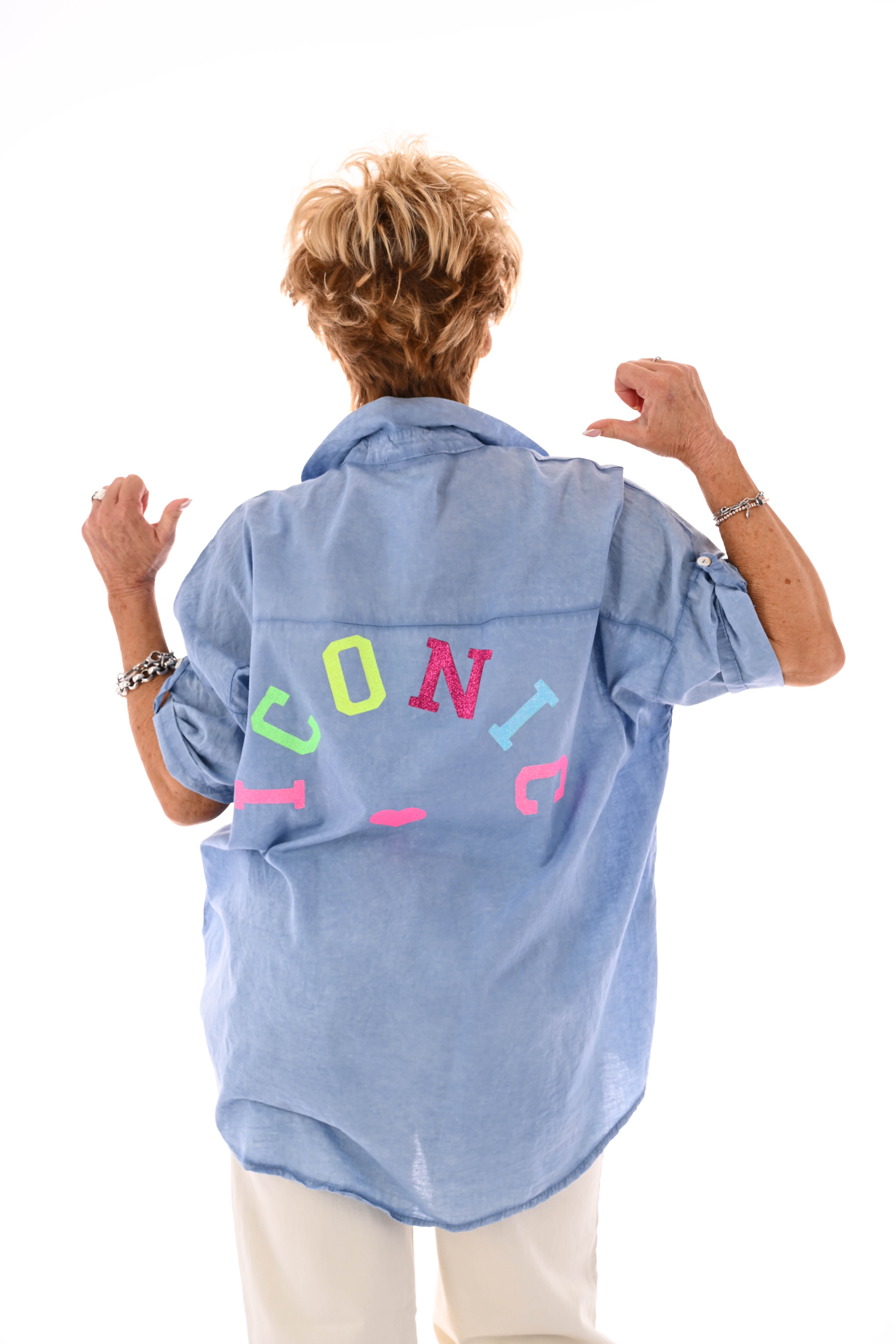 Blouse ophaalmouwen Iconic jeansblauw