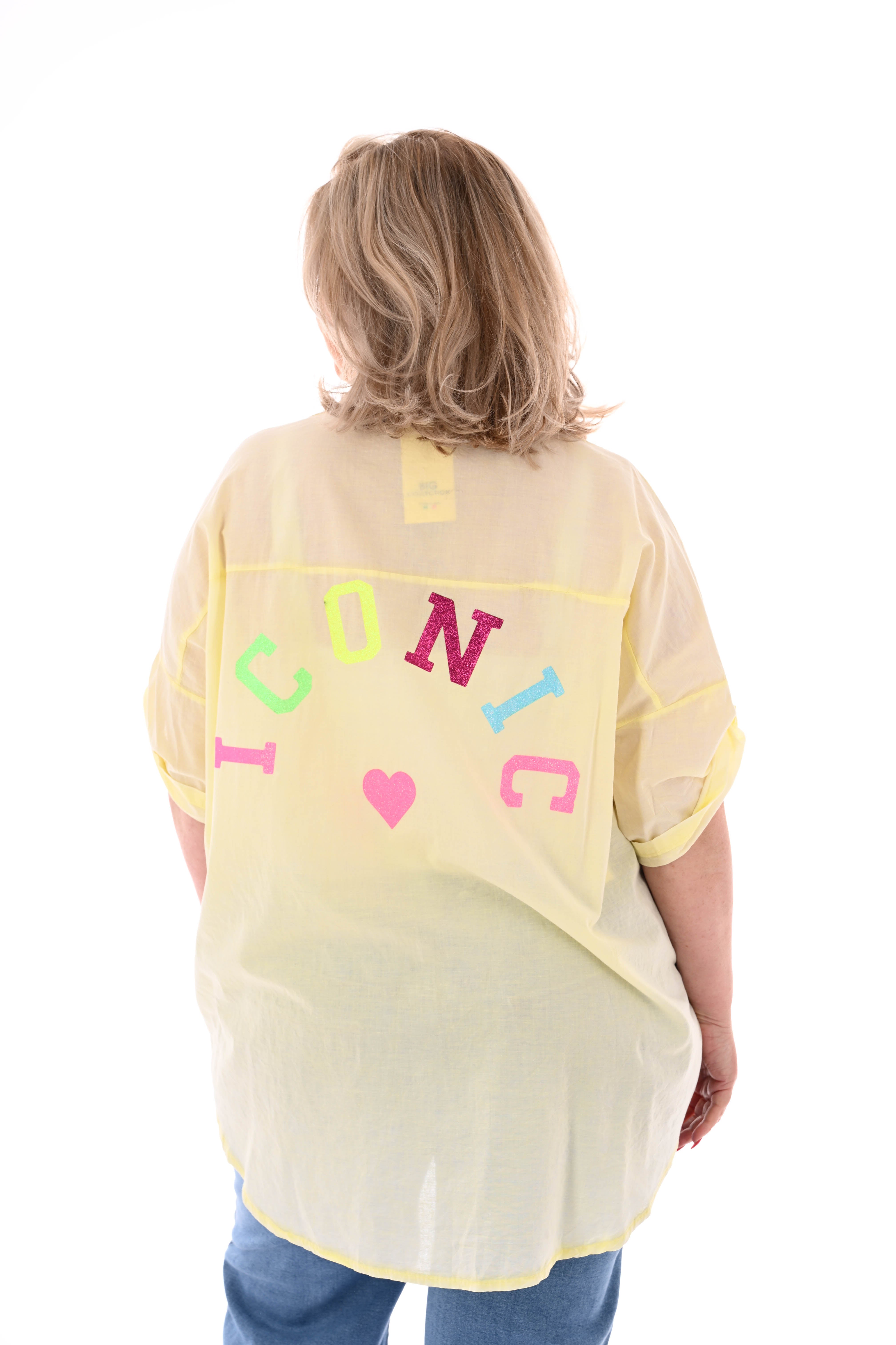 Blouse ophaalmouwen Iconic lichtgeel