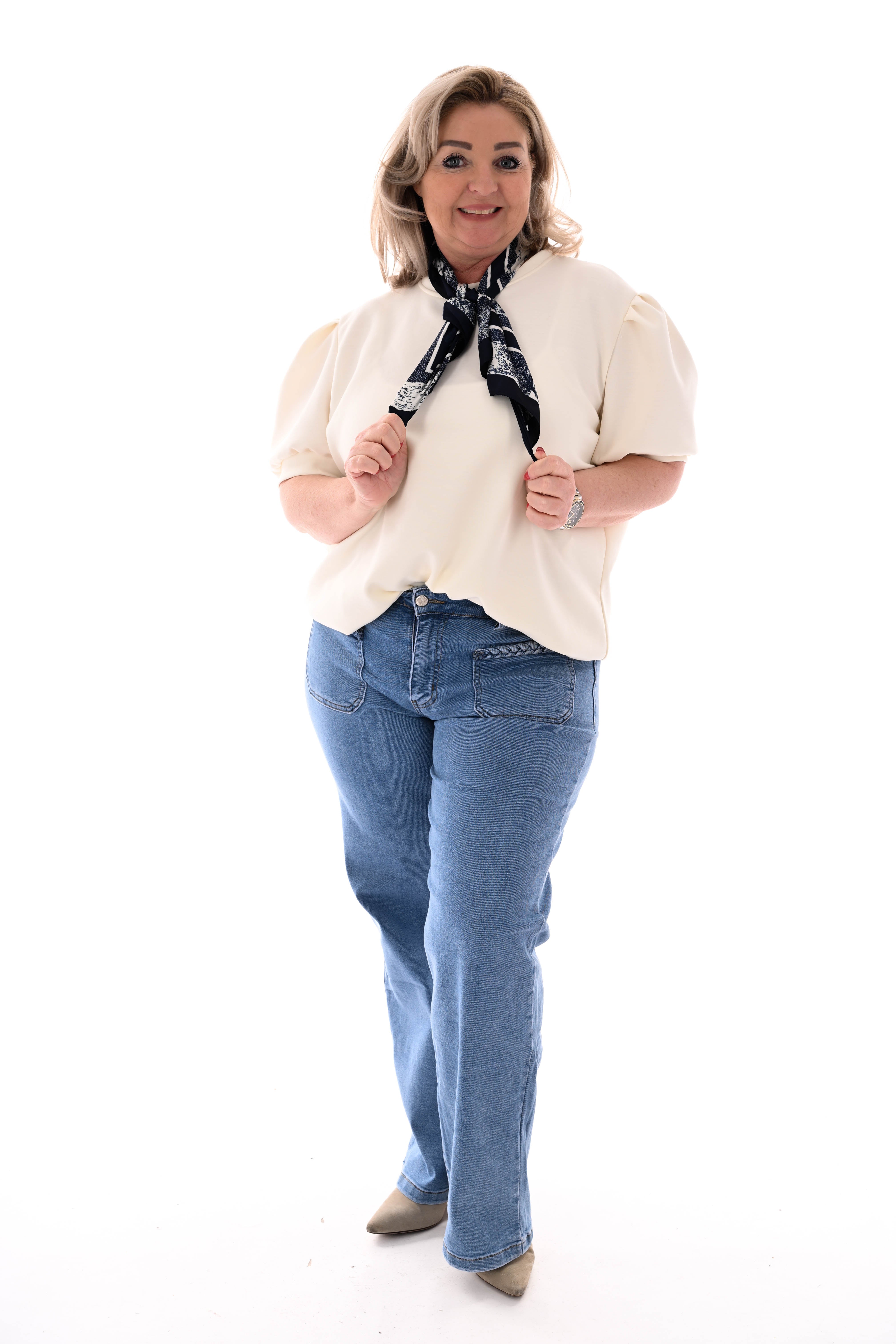 Kort sjaaltje Toile de Jouy marineblauw