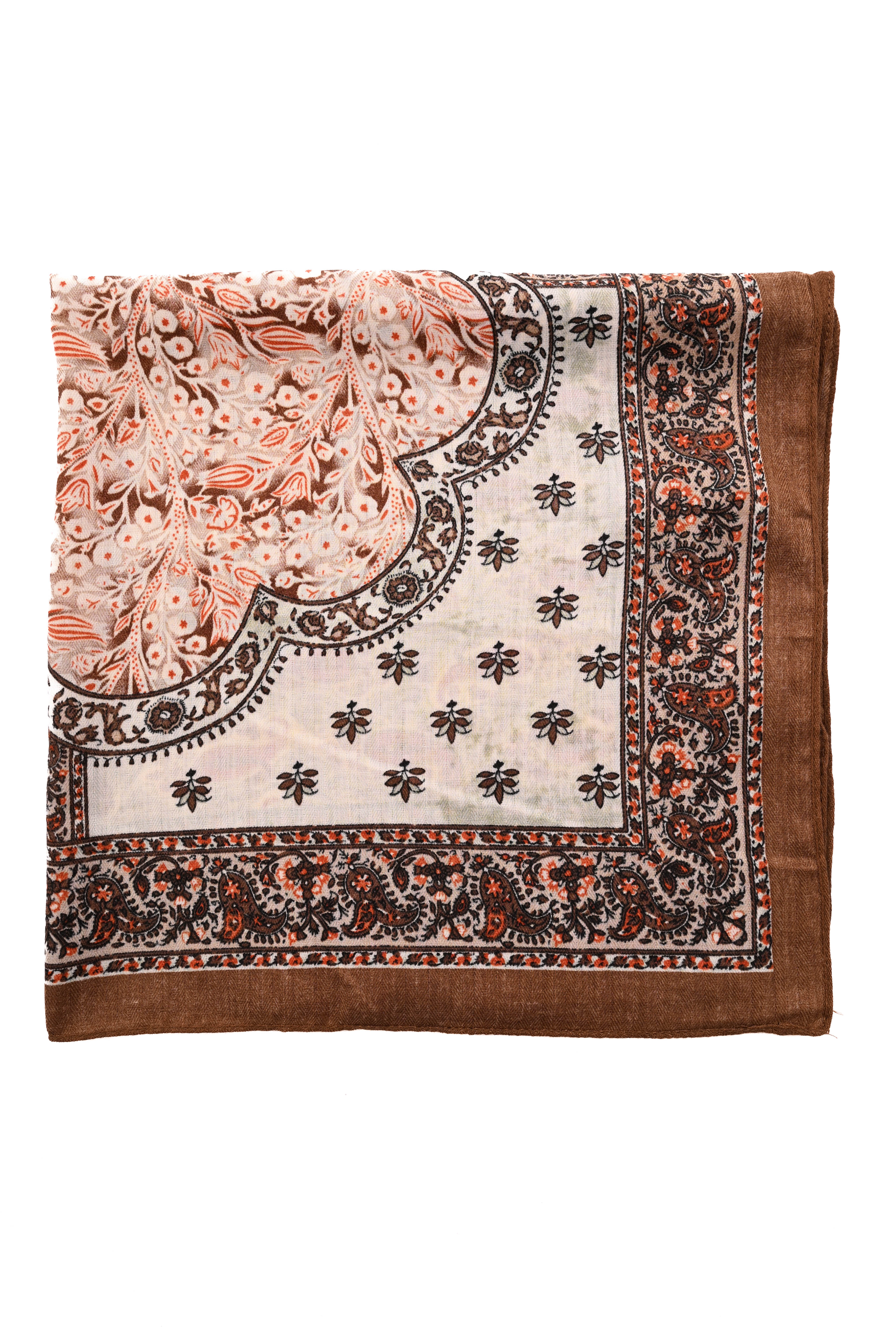 Kort sjaaltje bloemen paisley bruin/oranje