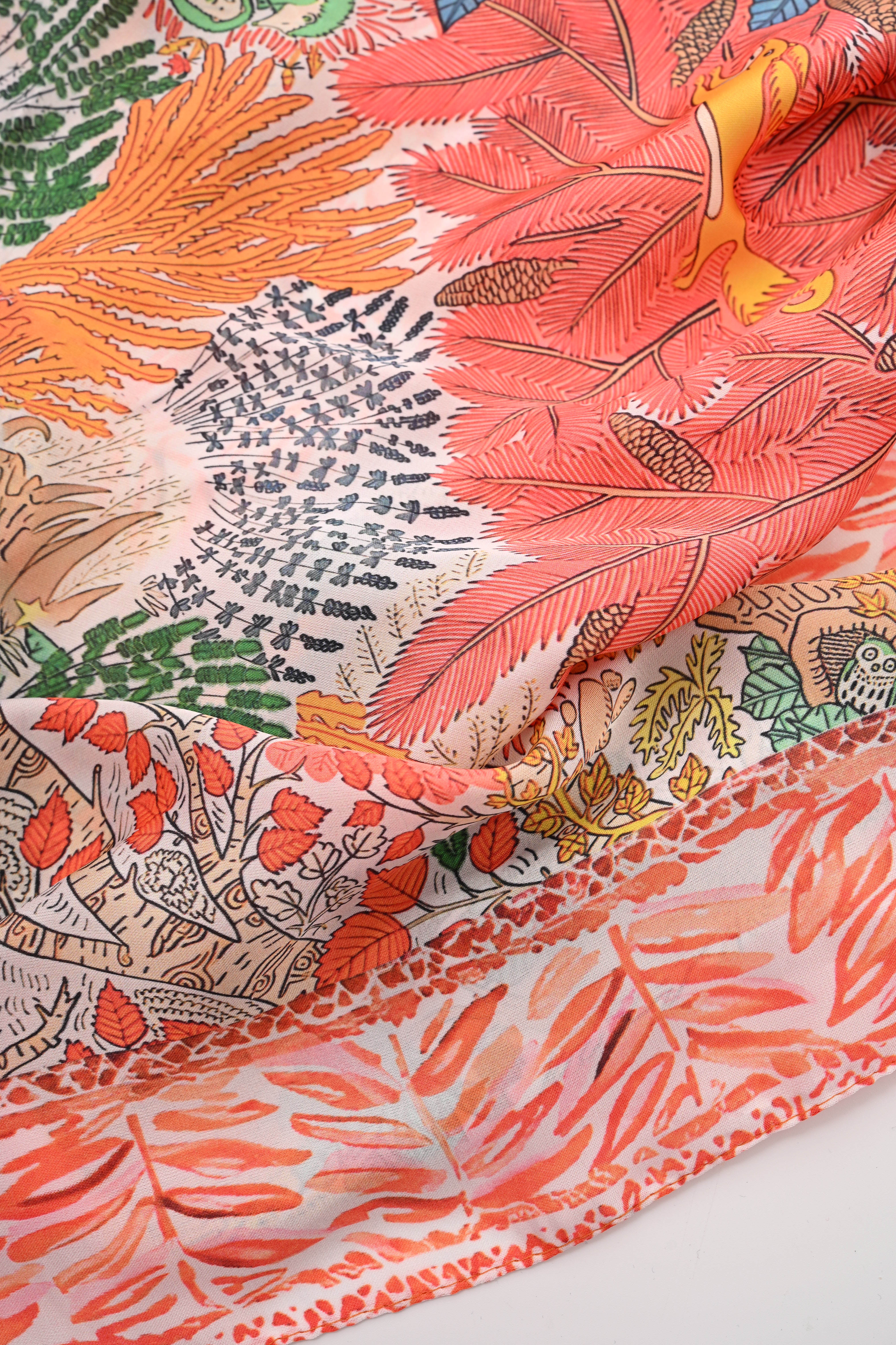 Kort sjaaltje bloemenboom roze/oranje