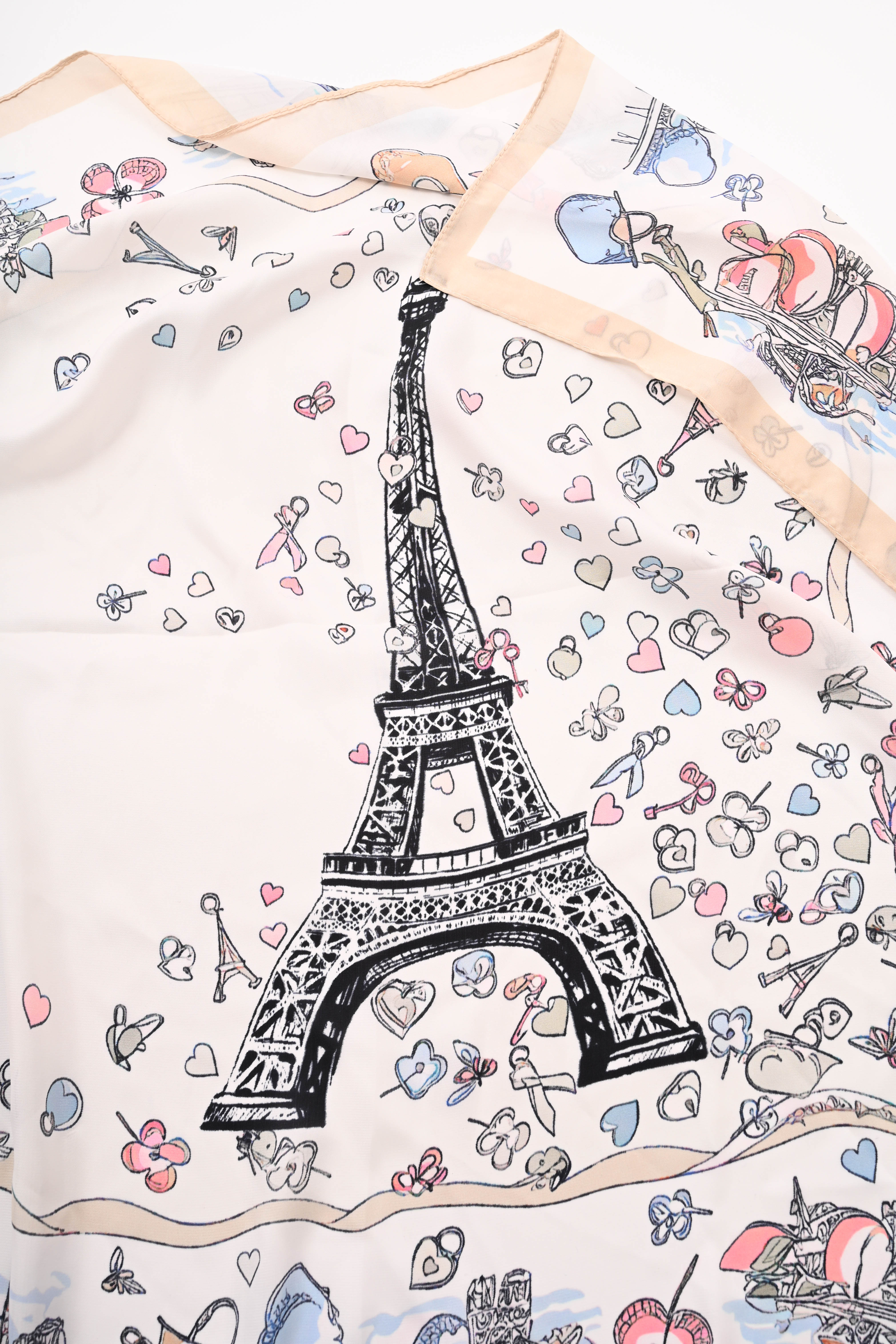 Kort sjaaltje Eiffeltoren beige