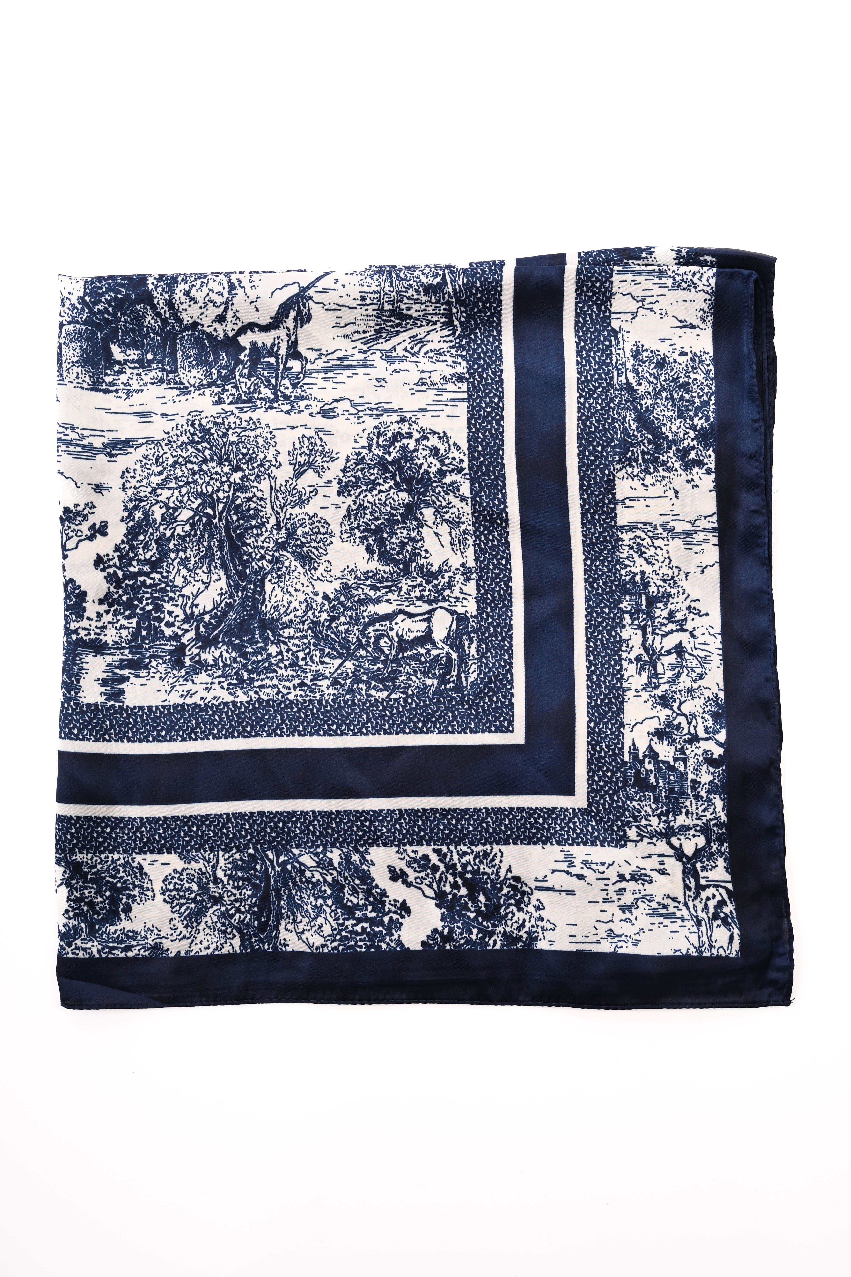 Kort sjaaltje Toile de Jouy marineblauw