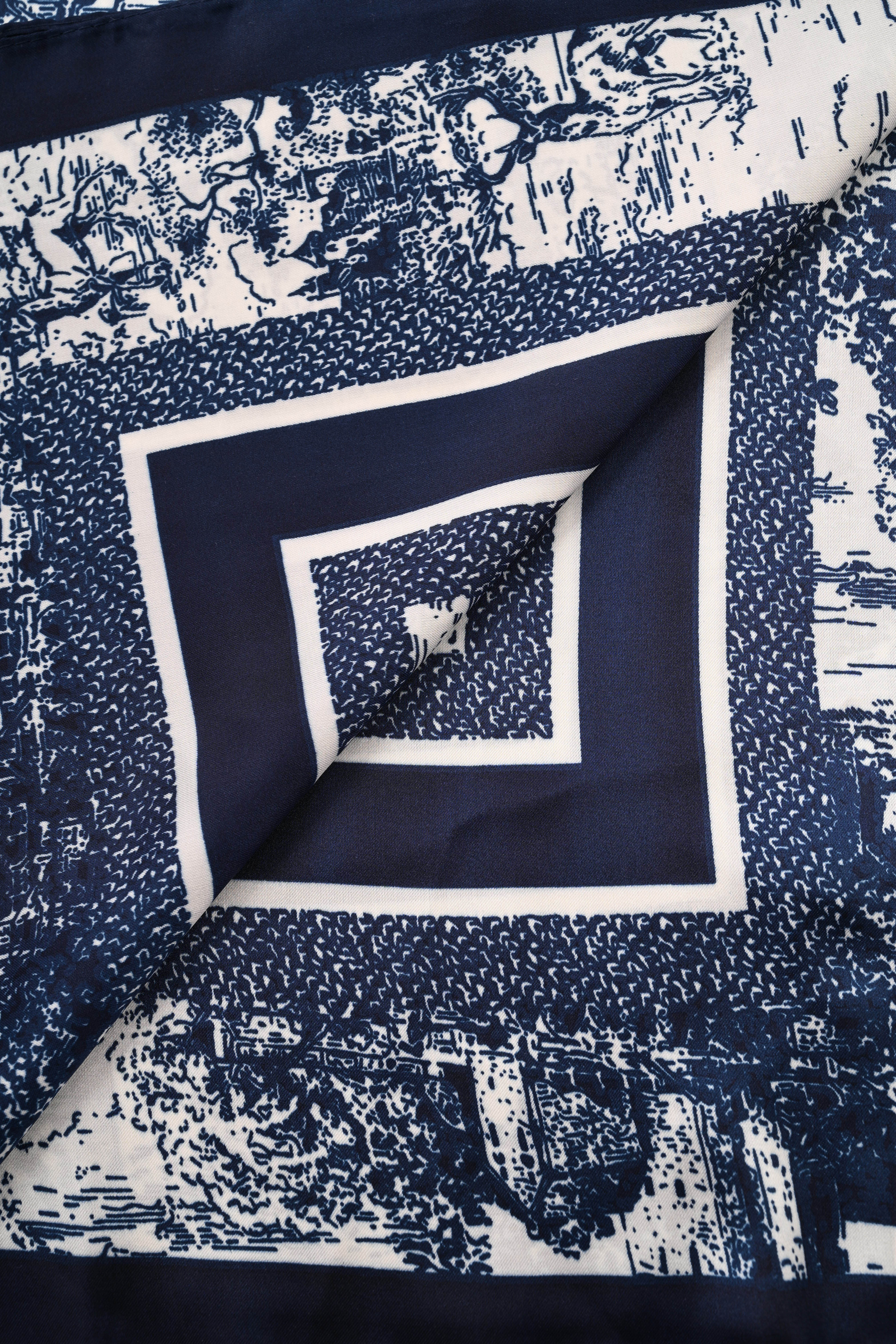 Kort sjaaltje Toile de Jouy marineblauw