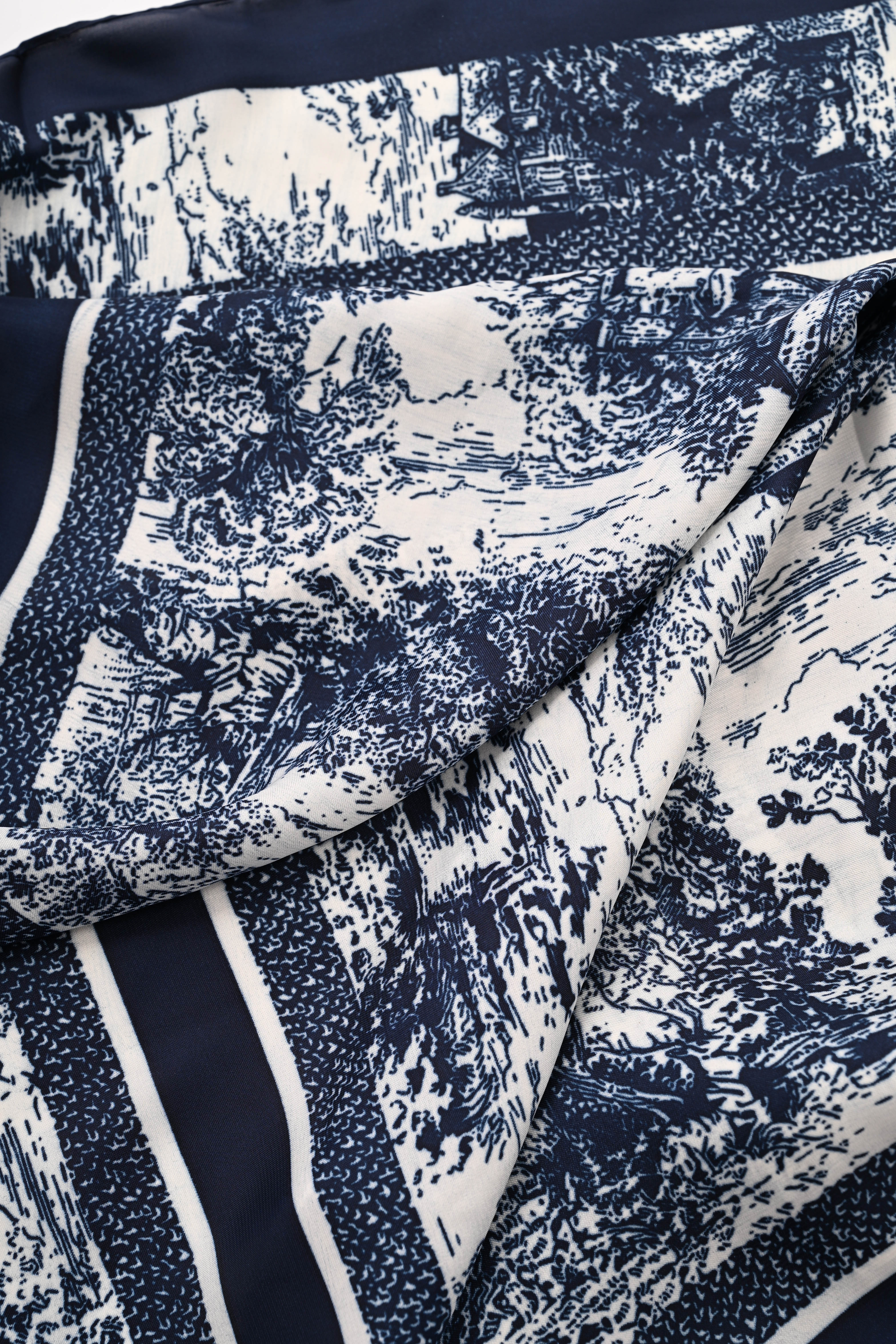 Kort sjaaltje Toile de Jouy marineblauw