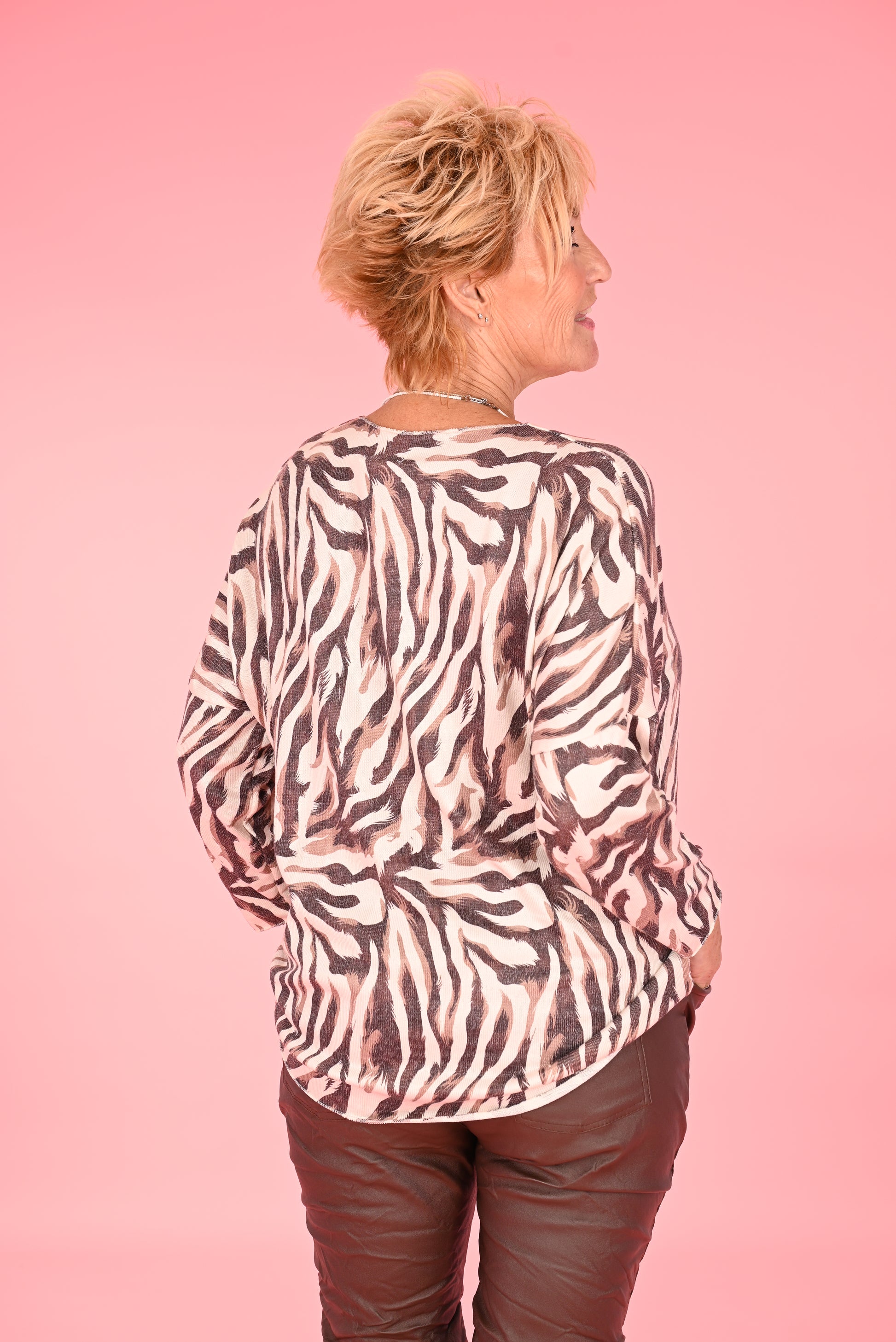 Top v-hals zebra print donkerbruin