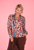 Blouse comfy panter print petrol/brique