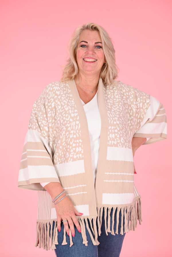 Vest franjes panter print beige