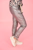 Leather look broek met riem zilver