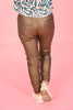 Leather look broek met riem goud