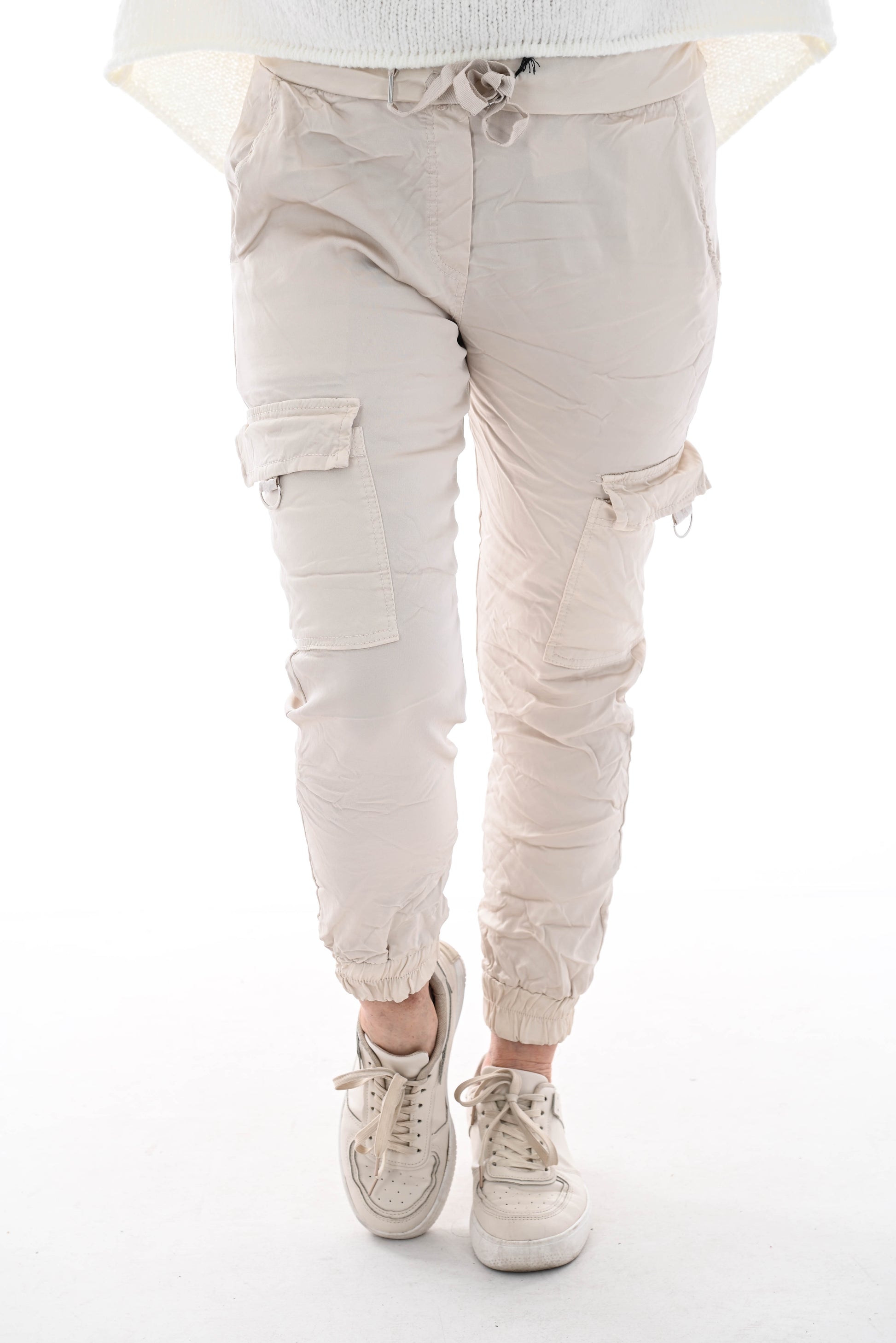 Silky stretchbroek cargo beige