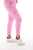 Silky stretchbroek cargo roze