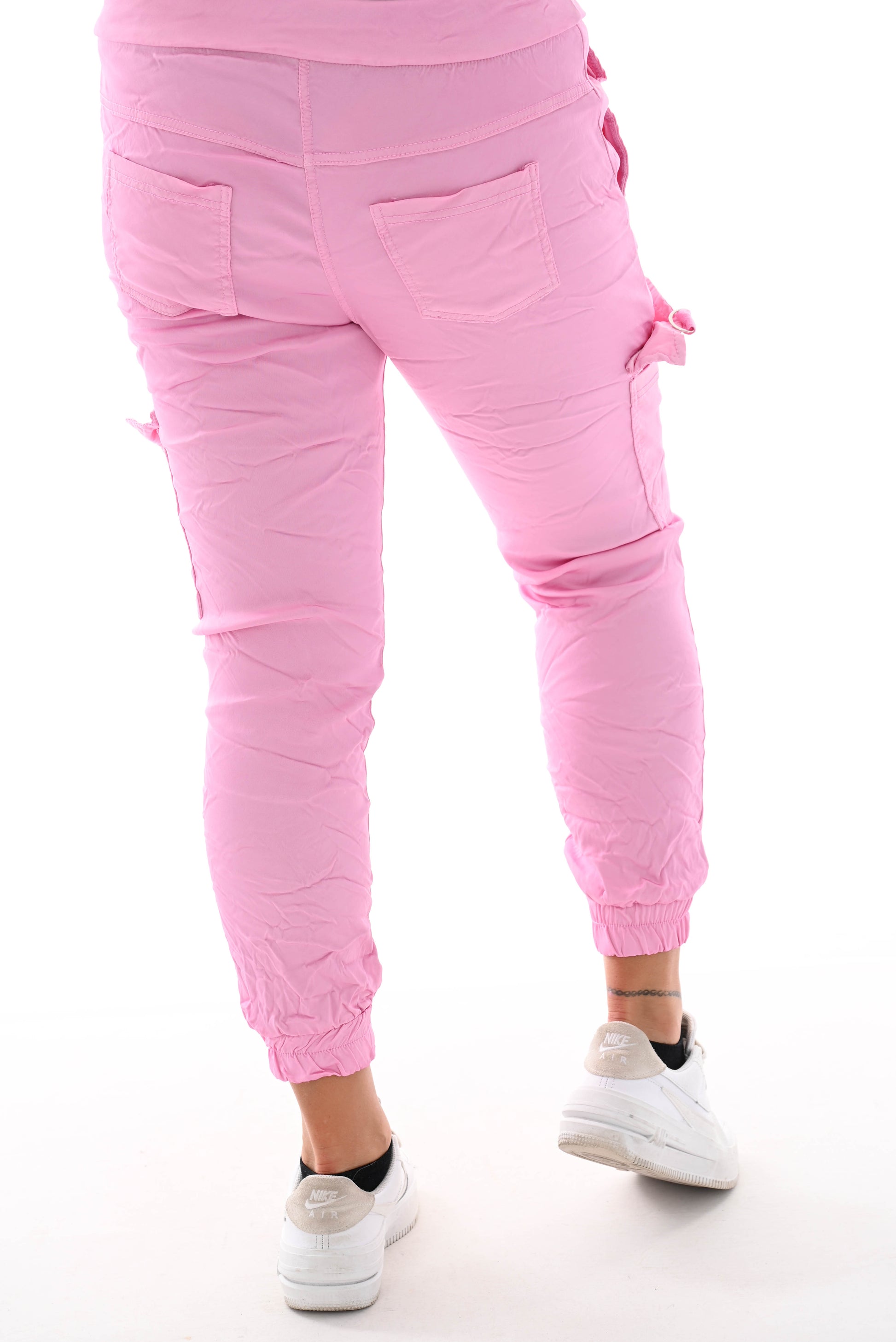 Silky stretchbroek cargo roze