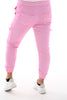 Silky stretchbroek cargo roze