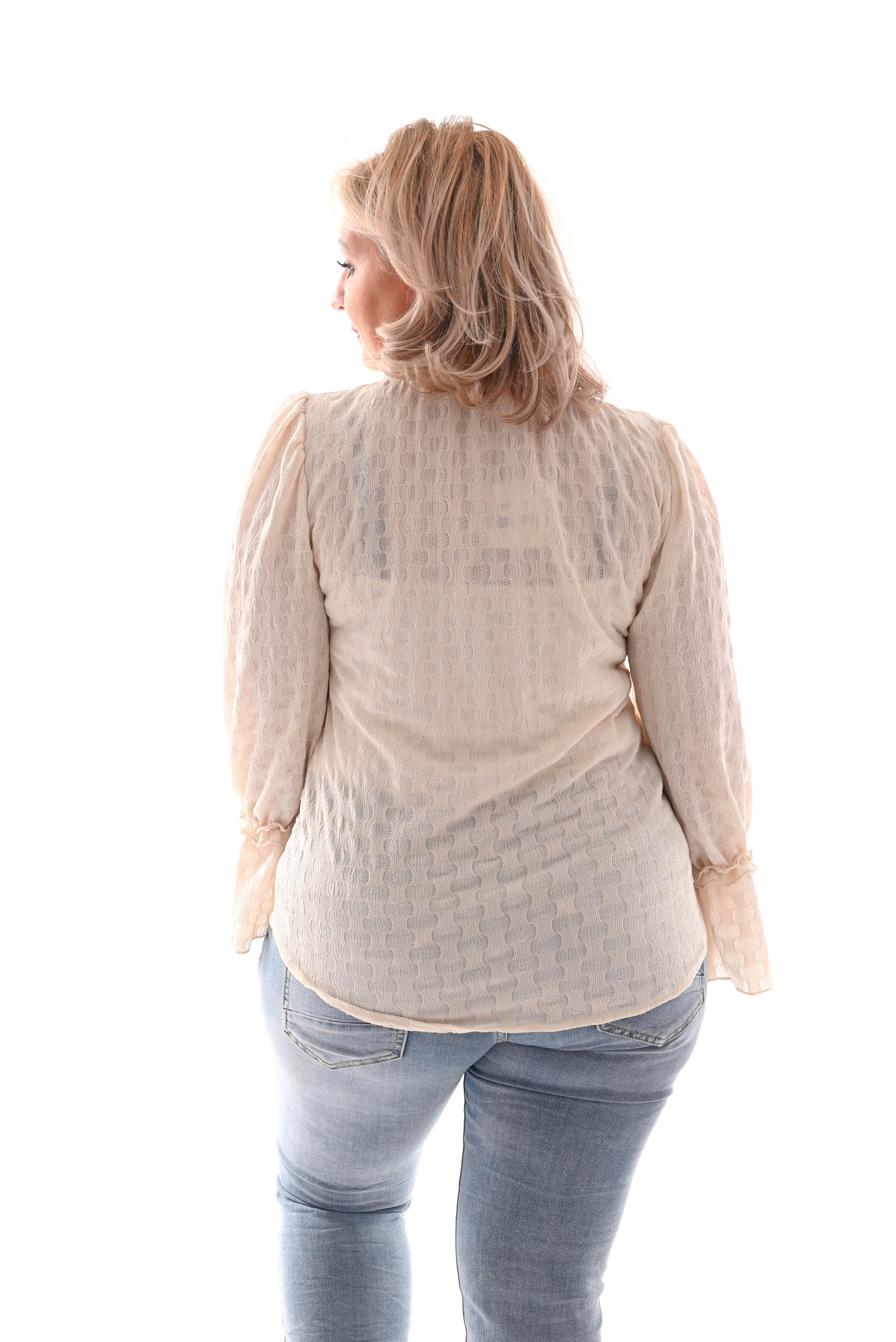 Top trompet mouwen met strik creme