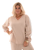 Tweedelig pak bies met wijde broek beige