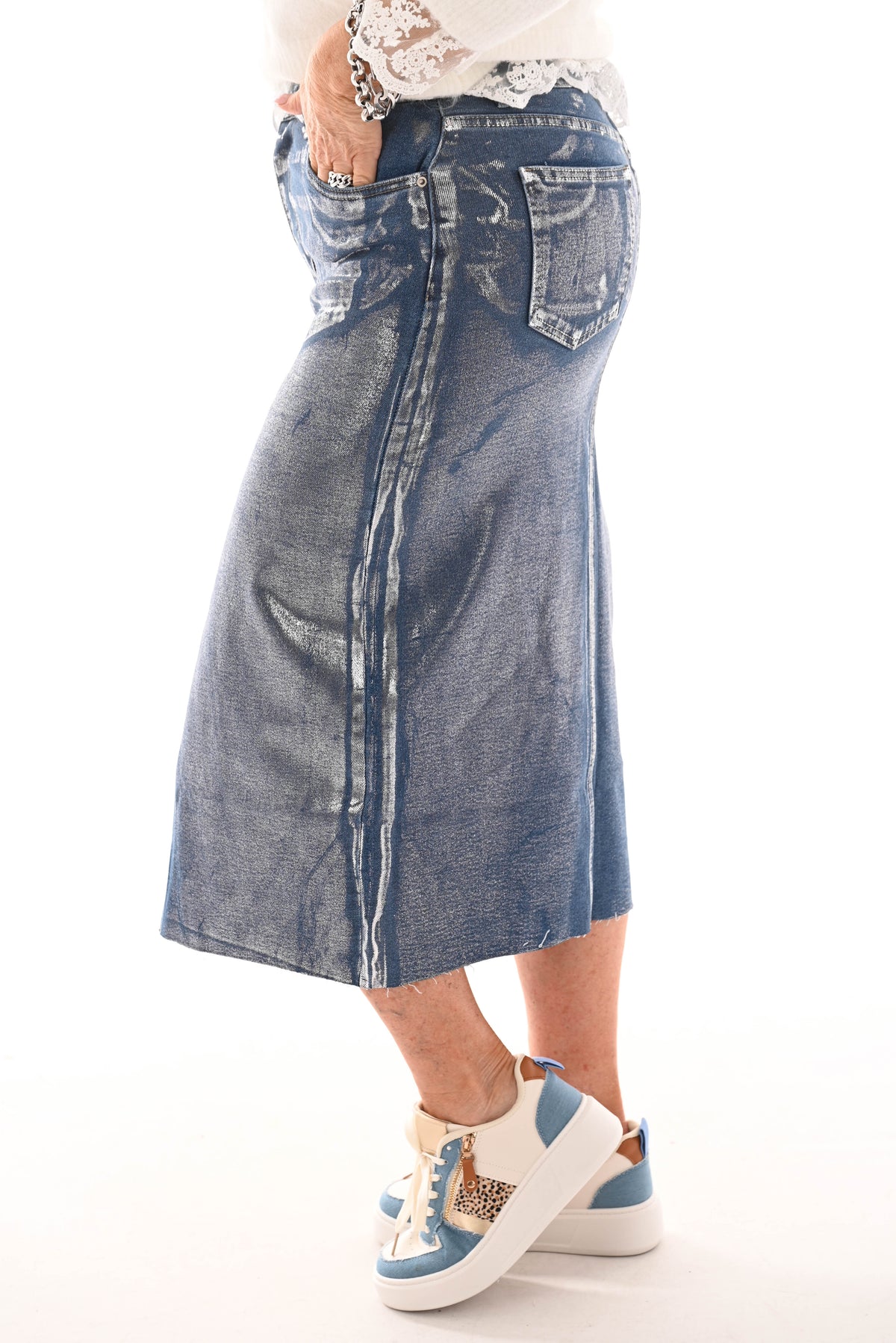 VS midi skirt high waist blauw/zilver