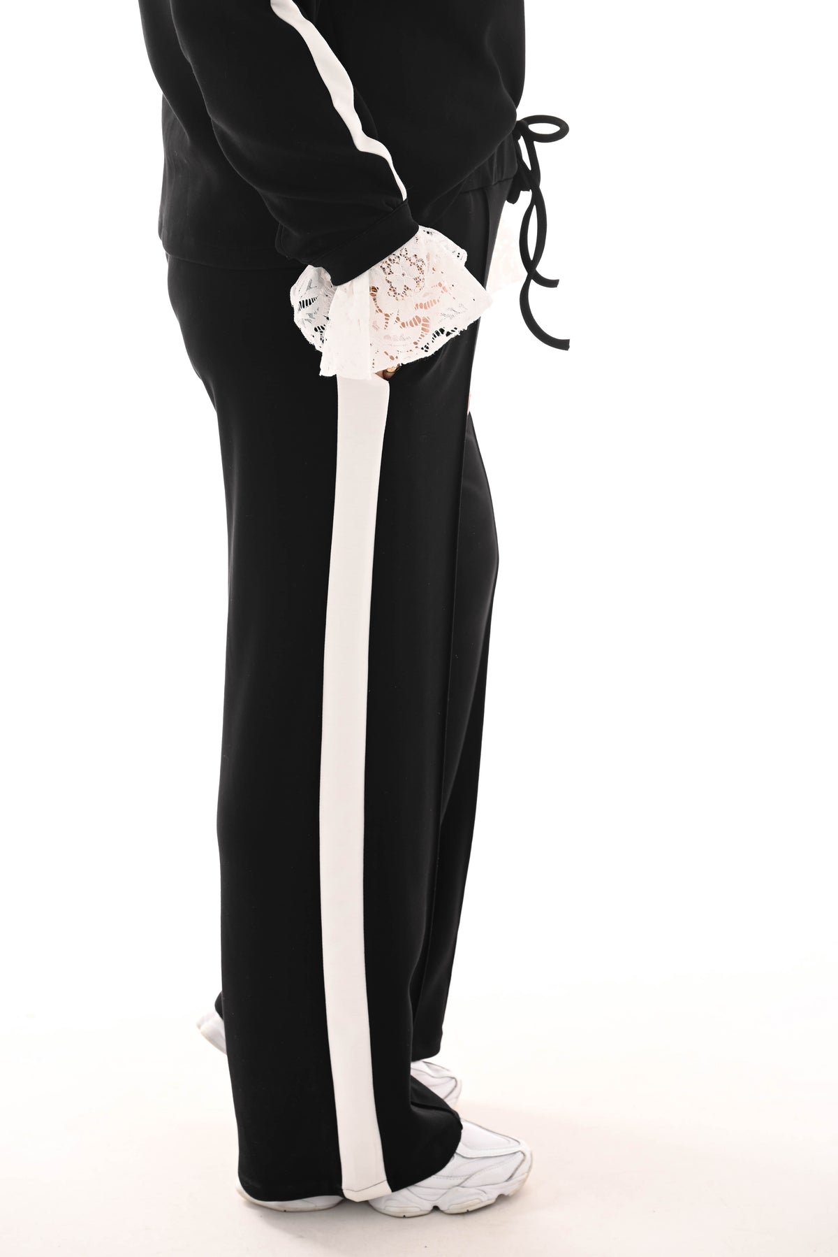 Tweedelig pak blouse met bies zwart
