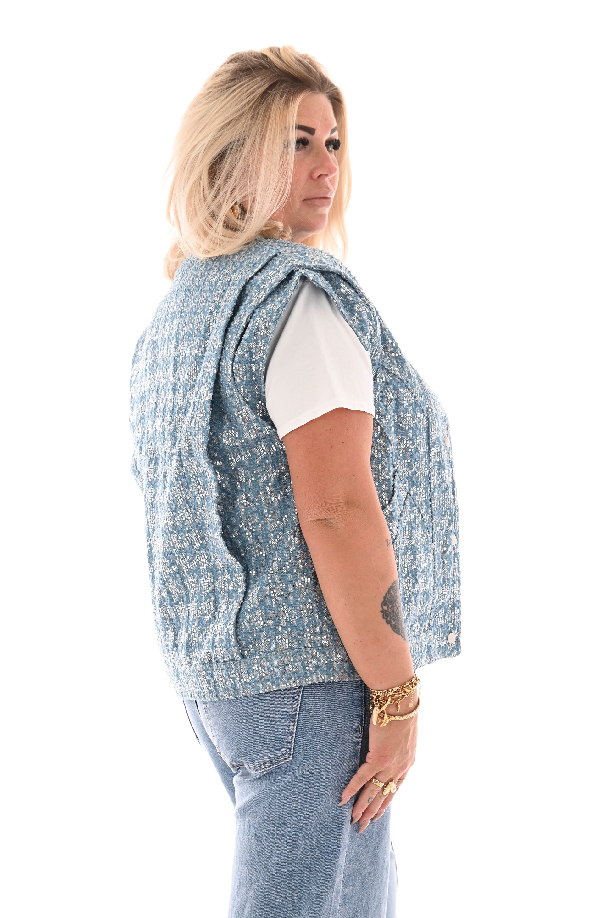 Glitter gilet blauw