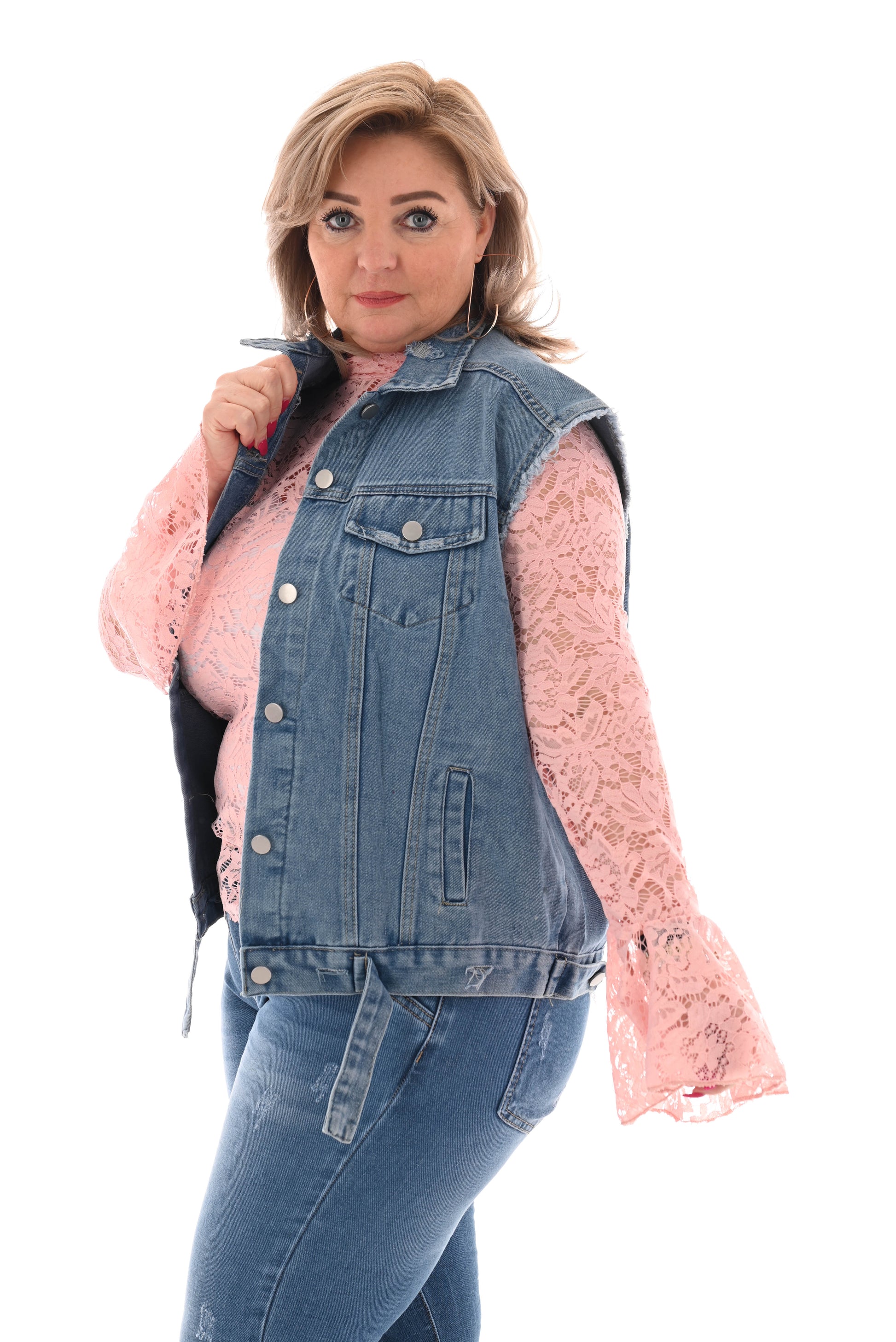 Jeans gilet met rafels blauw