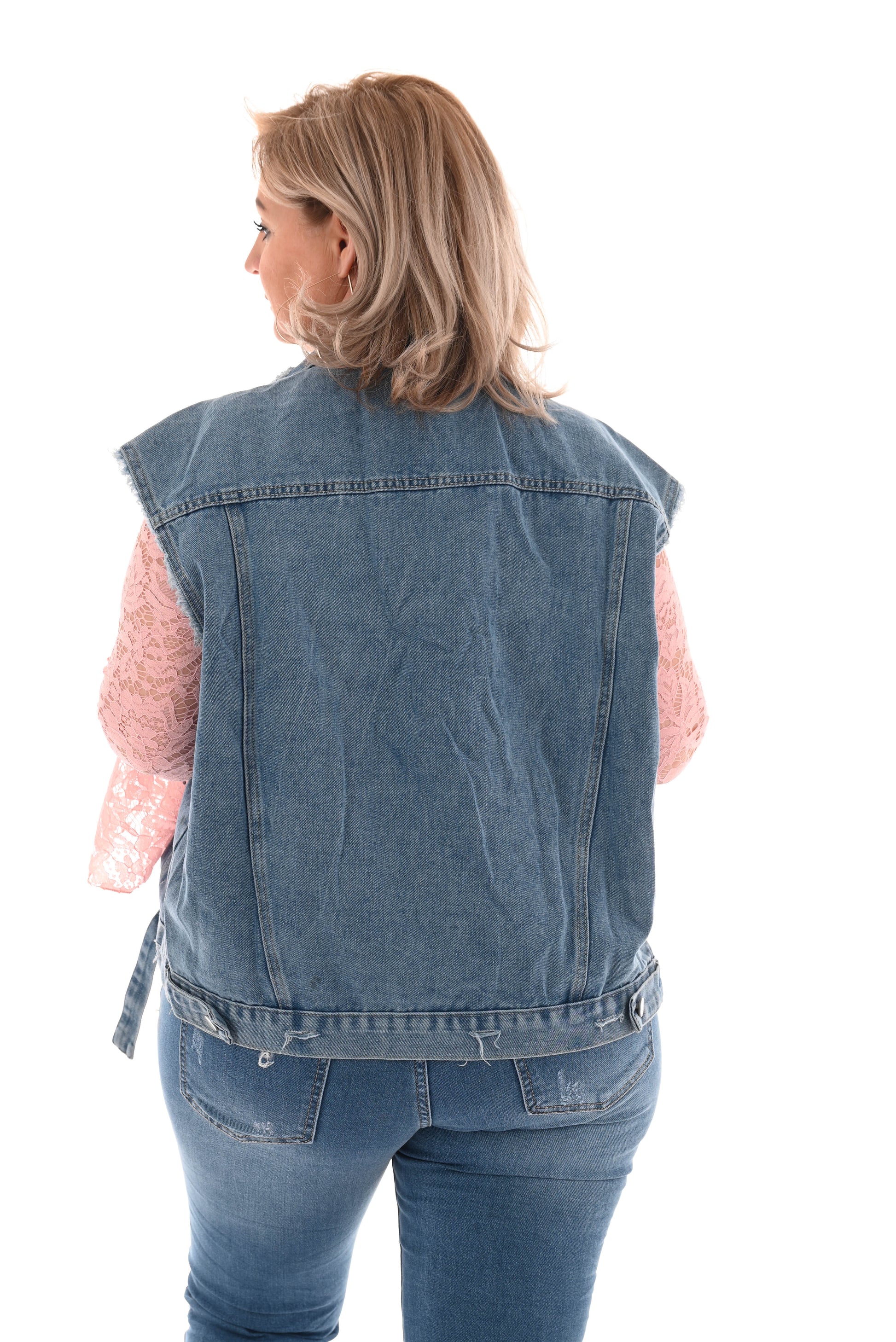 Jeans gilet met rafels blauw