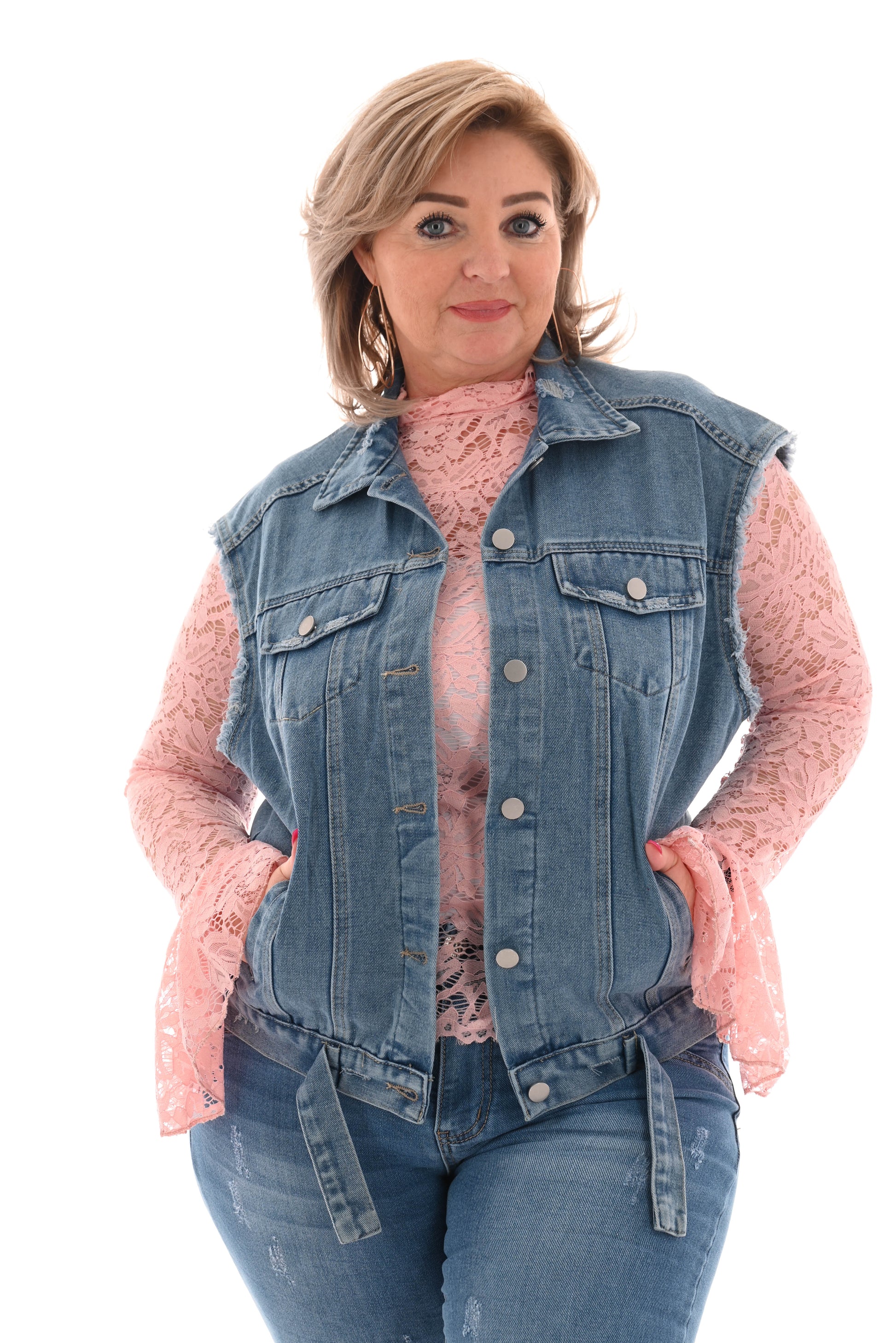 Jeans gilet met rafels blauw