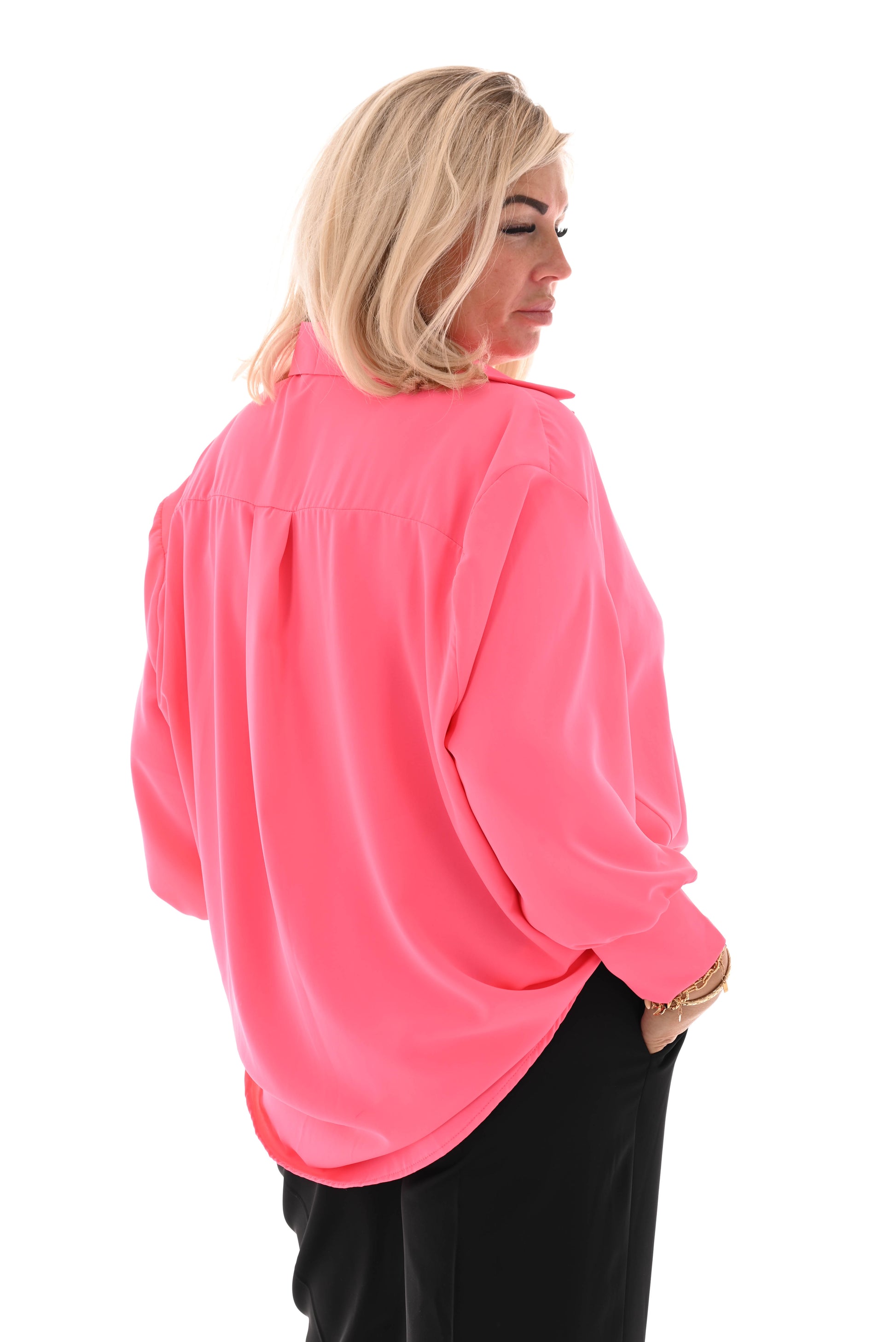 Blouse doorknoop v-hals uni felroze