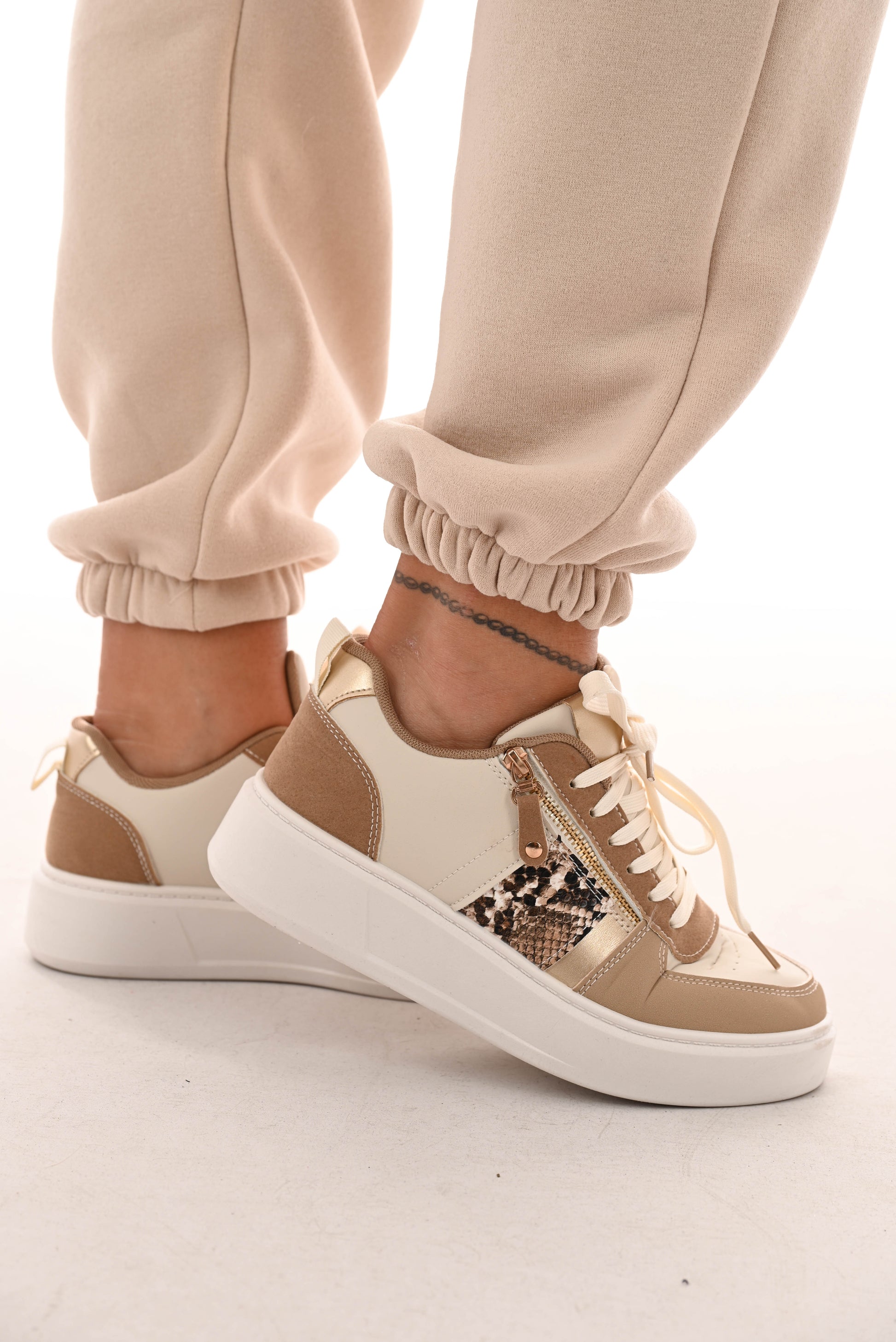 Sneaker met rits beige/snake