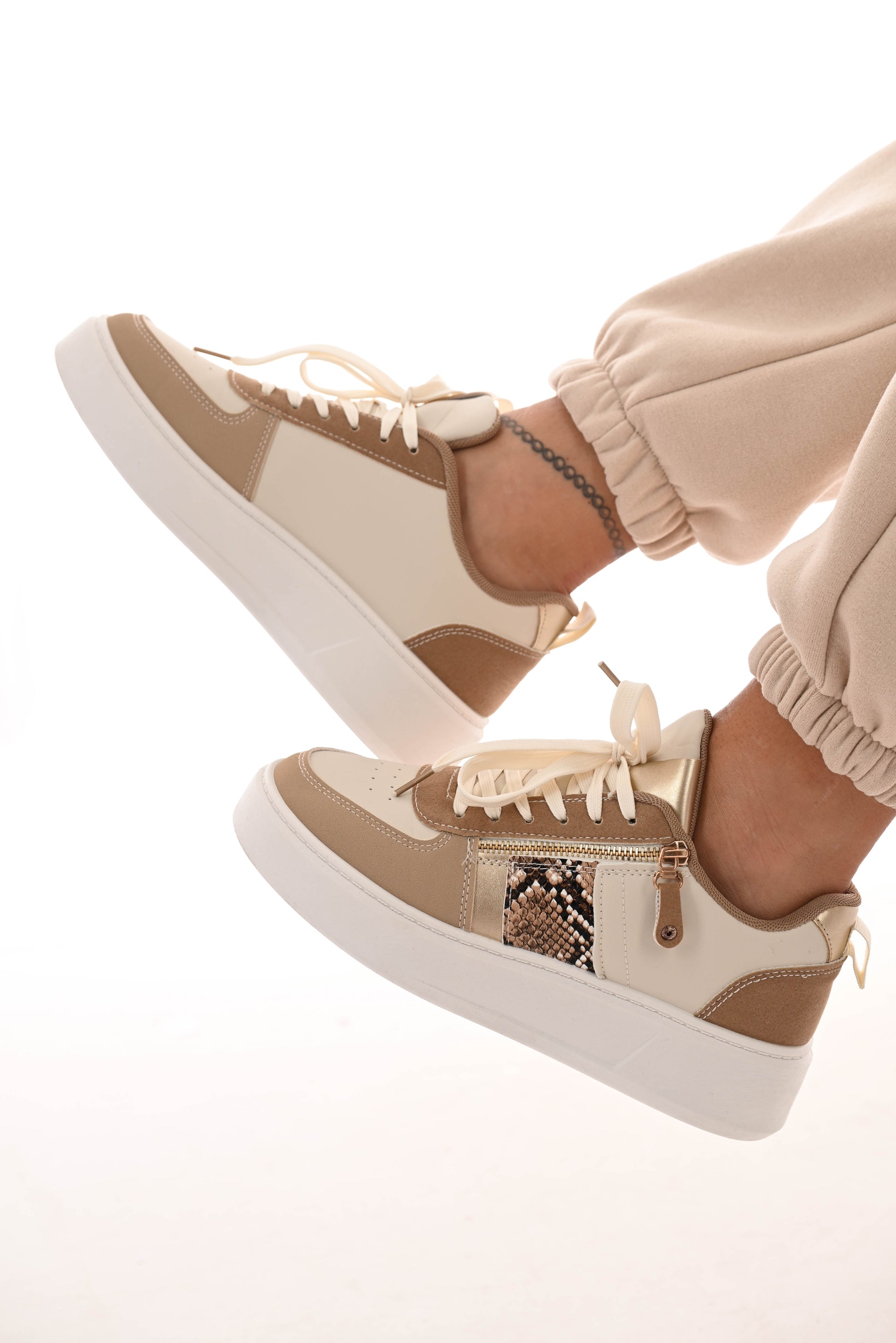 Sneaker met rits beige/snake