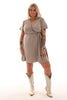 Korte jurk met strik uni taupe
